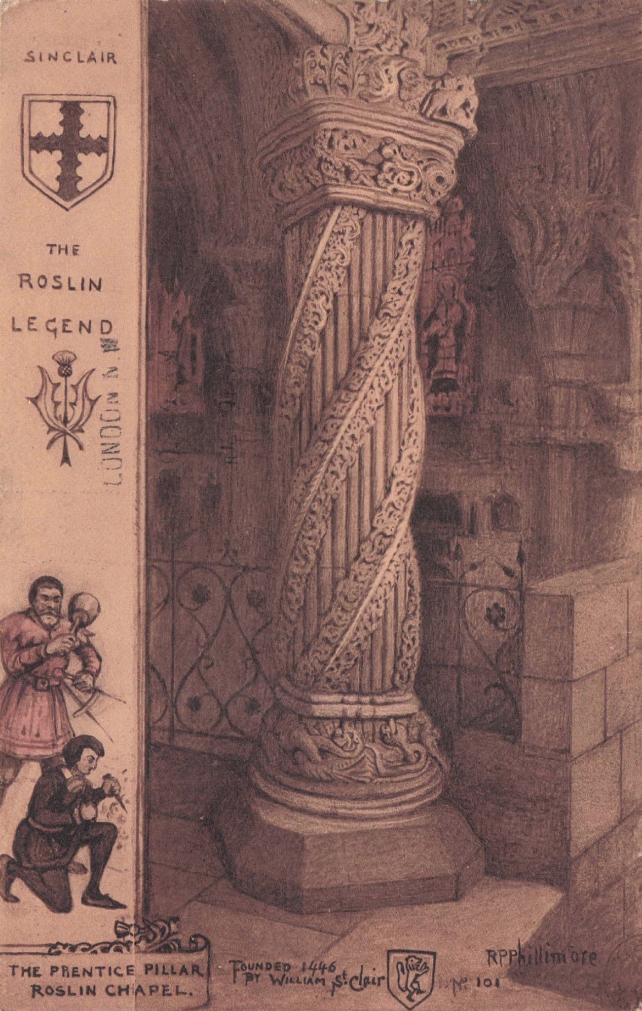 Roslin Glen Legend Chapel Prentice Pillar WW1 Scottish Phillimore Old Postcard