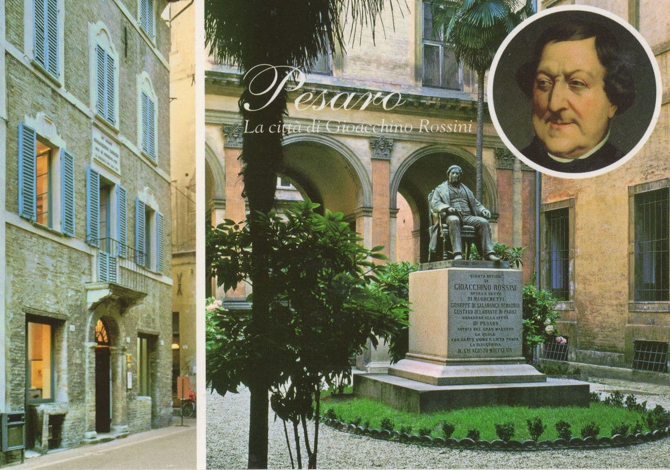 Rossini Statue & Portrait Pesaro Italy Postcard