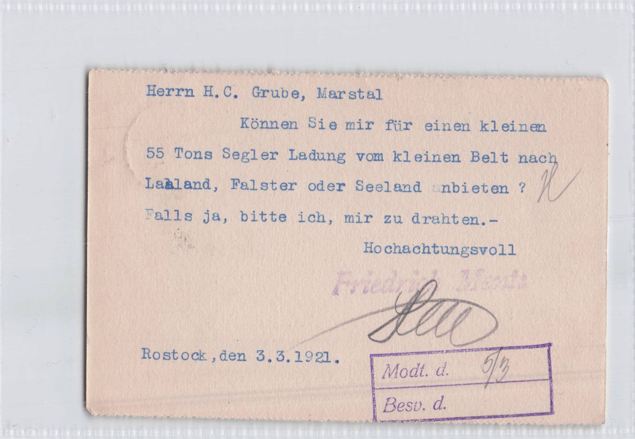 Rostock Weimar Tons Of Clay Sailing Charge German Old 1921 Postcard