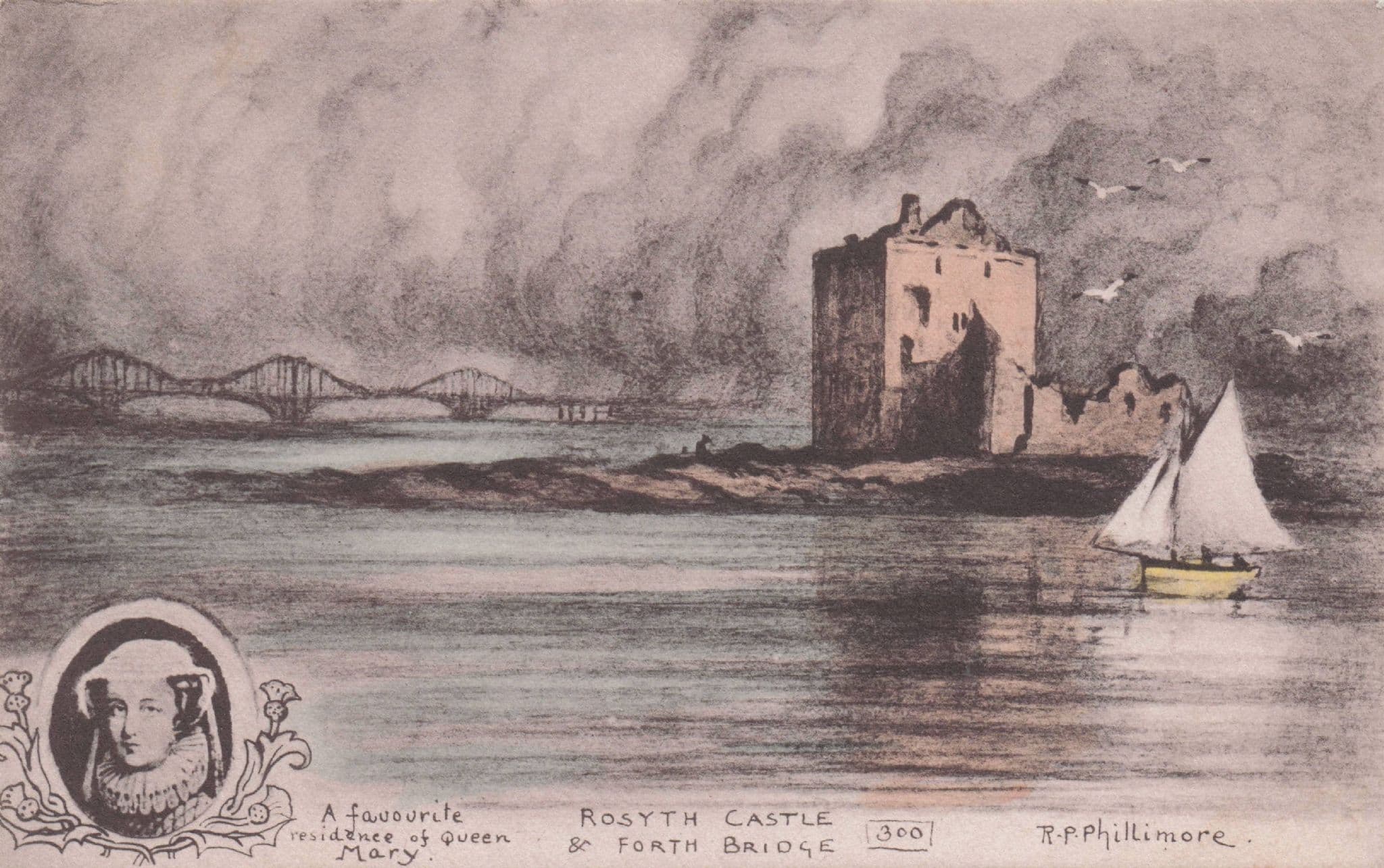 Rosyth Castle & Forth Bridge Phillimore Queen Mary Scottish Old Postcard