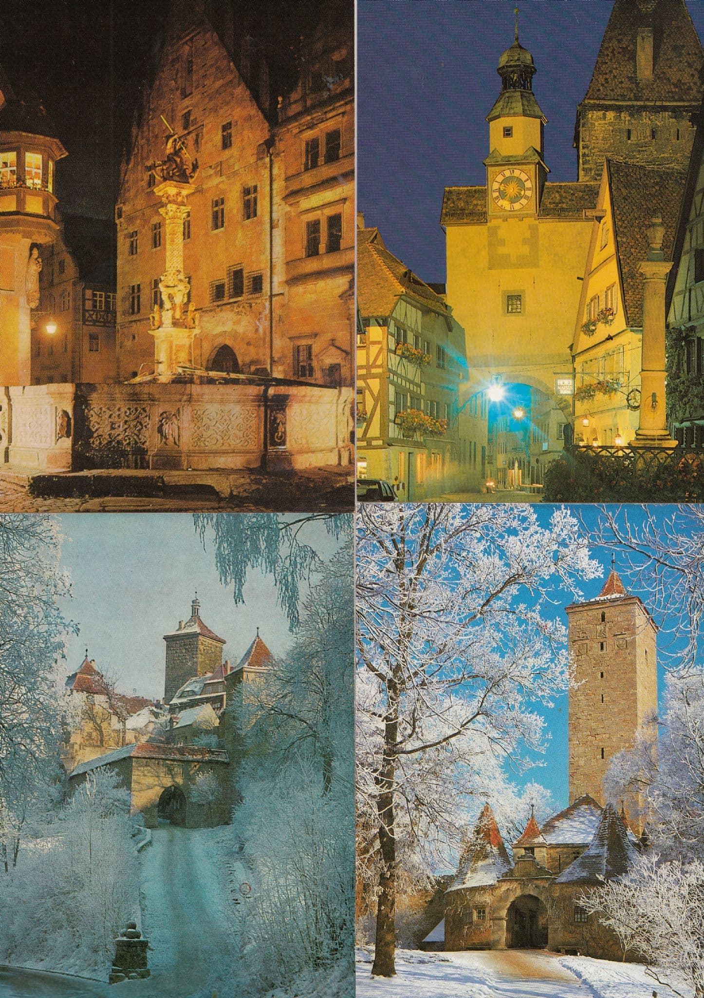 Rothenburg Church es & Fountain Views at Christmas 4x Postcard s