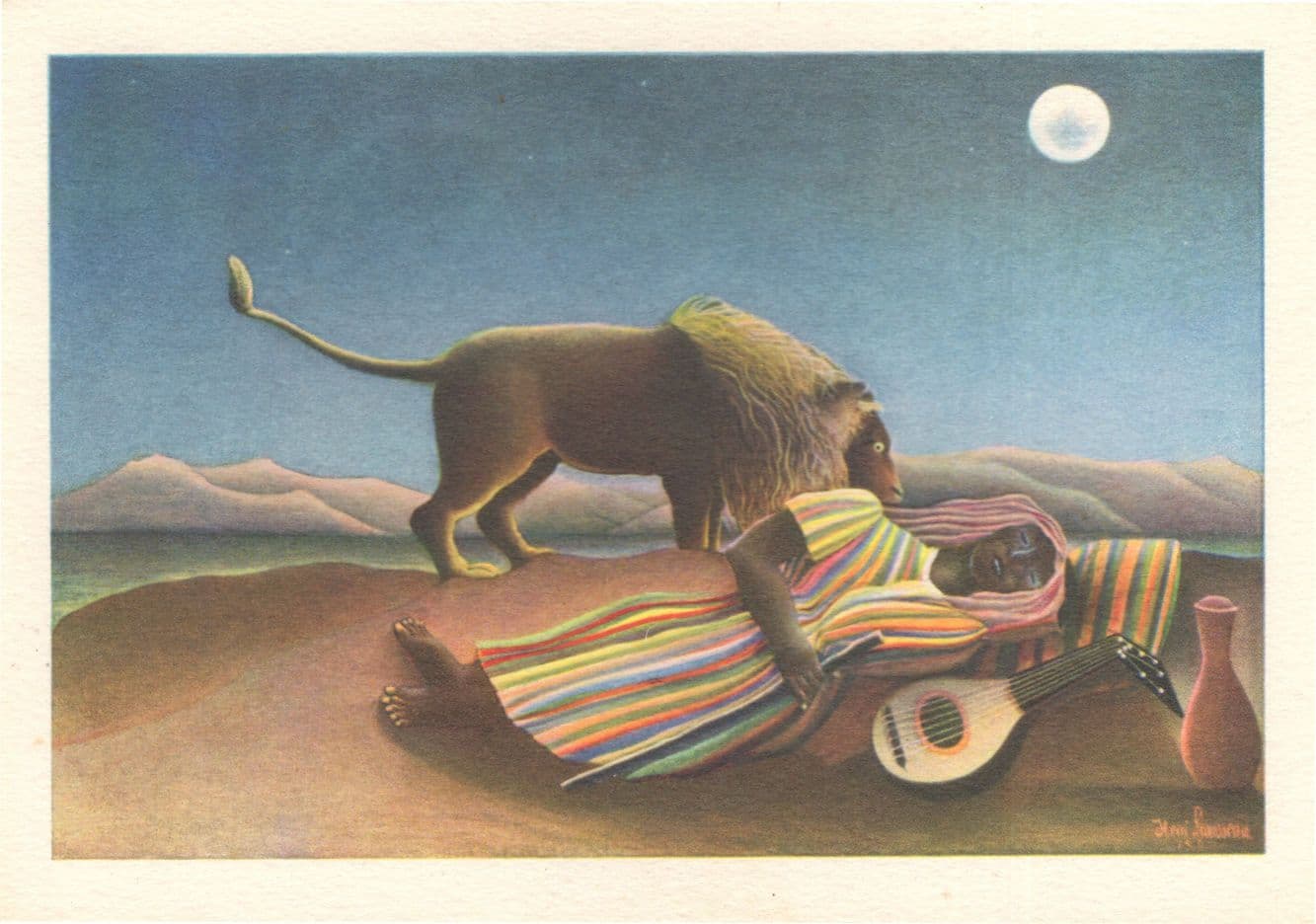 Rousseau Sleeping Gypsy French Romany Gipsy Painting Postcard