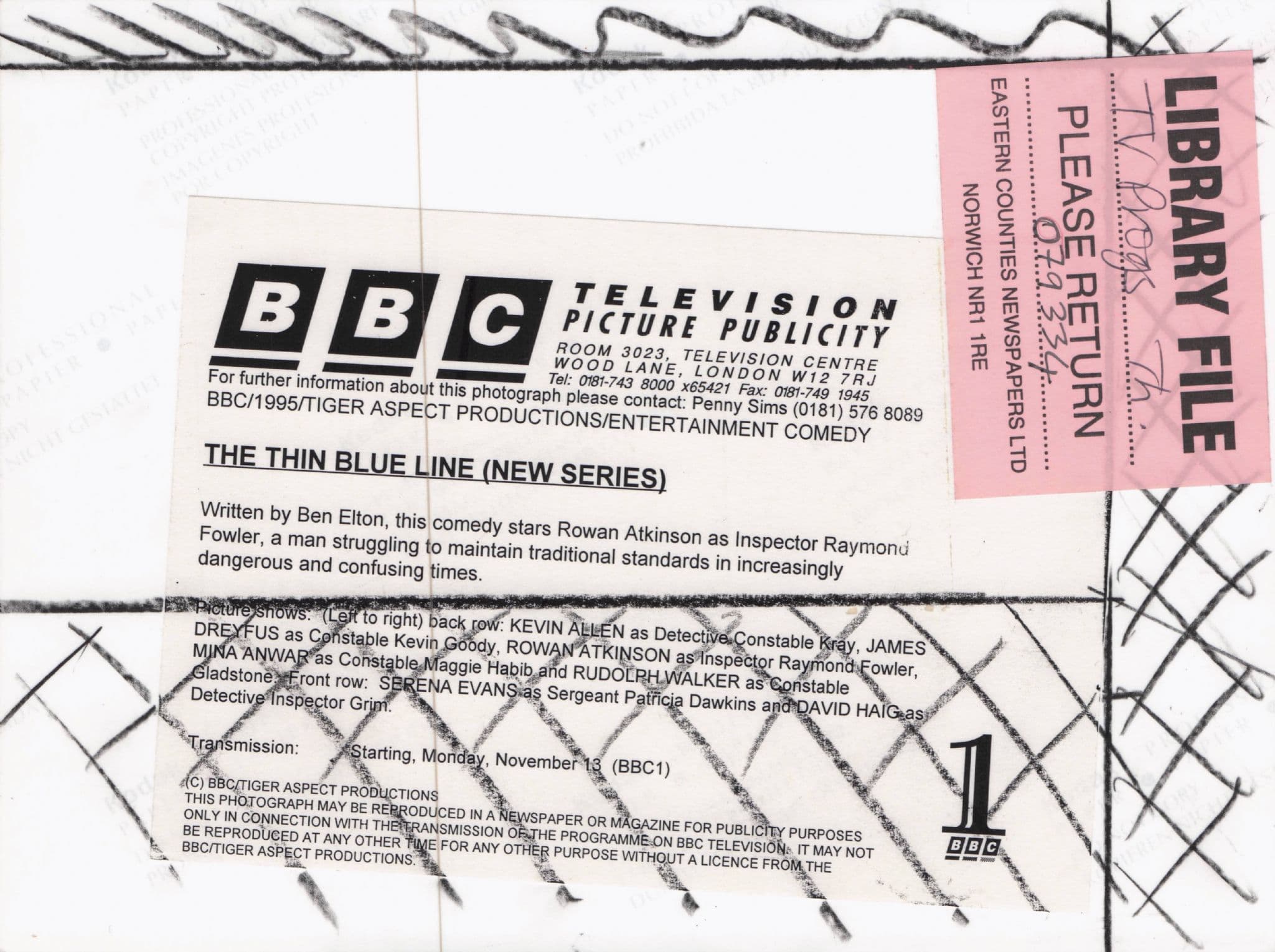 Rowan Atkinson Ben Elton The Thin Blue Line BBC TV Press Photo