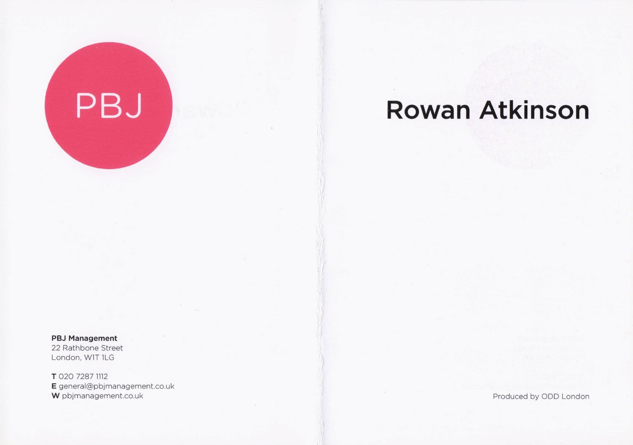 Rowan Atkinson Management Printed Signed Official Bookings Card