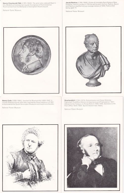 Rowland Hill Henry Cole Courbould Jacob Perkins 4x Postcard s