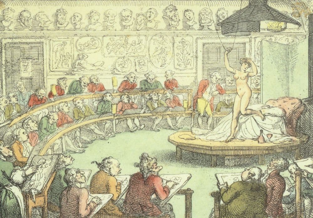 Rowlandson A Life Class At The Royal Academy Somerset House Painting Postcard