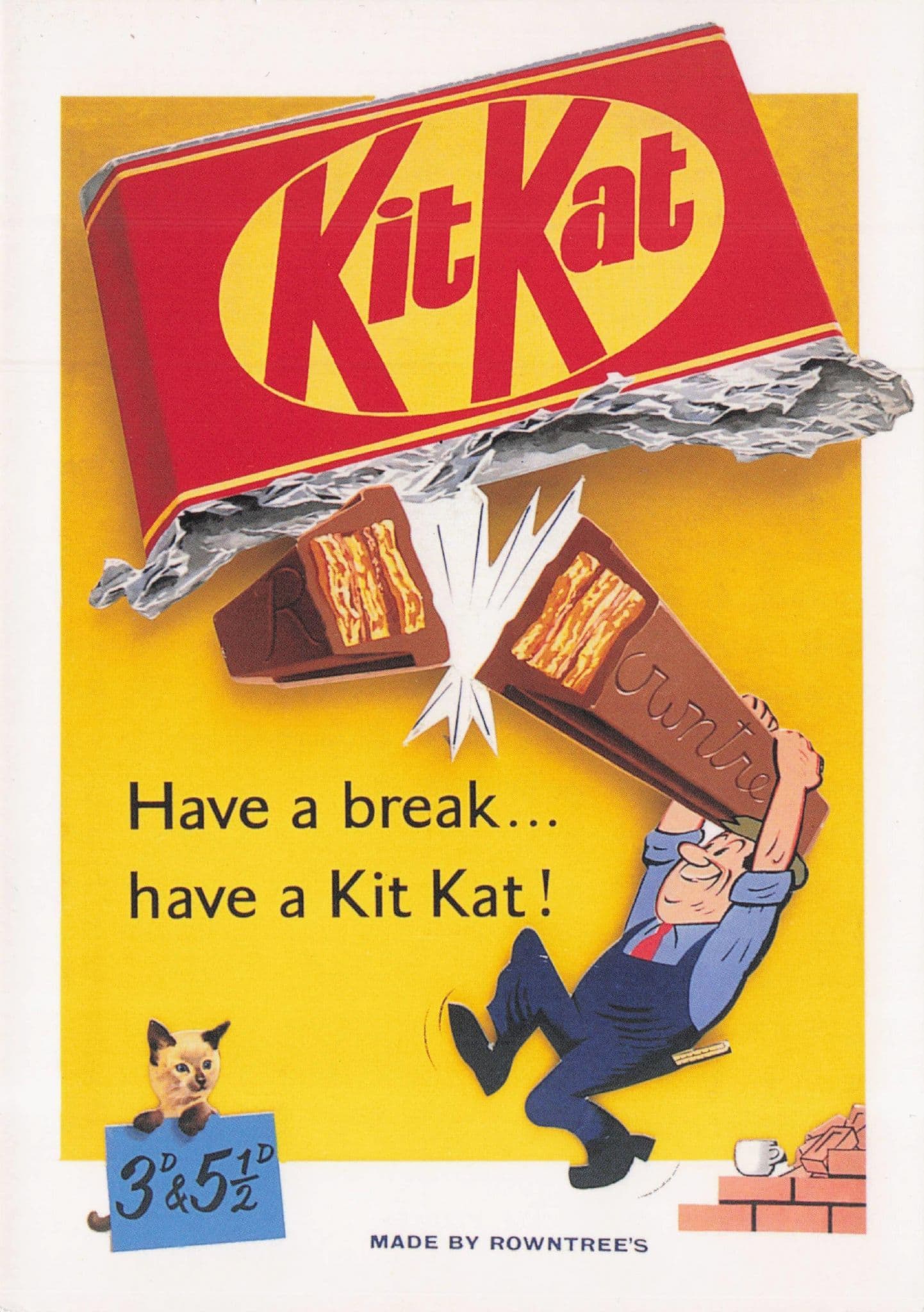 Rowntrees Kit Kit Chocolate Bar 1950s Poster Advertising Postcard