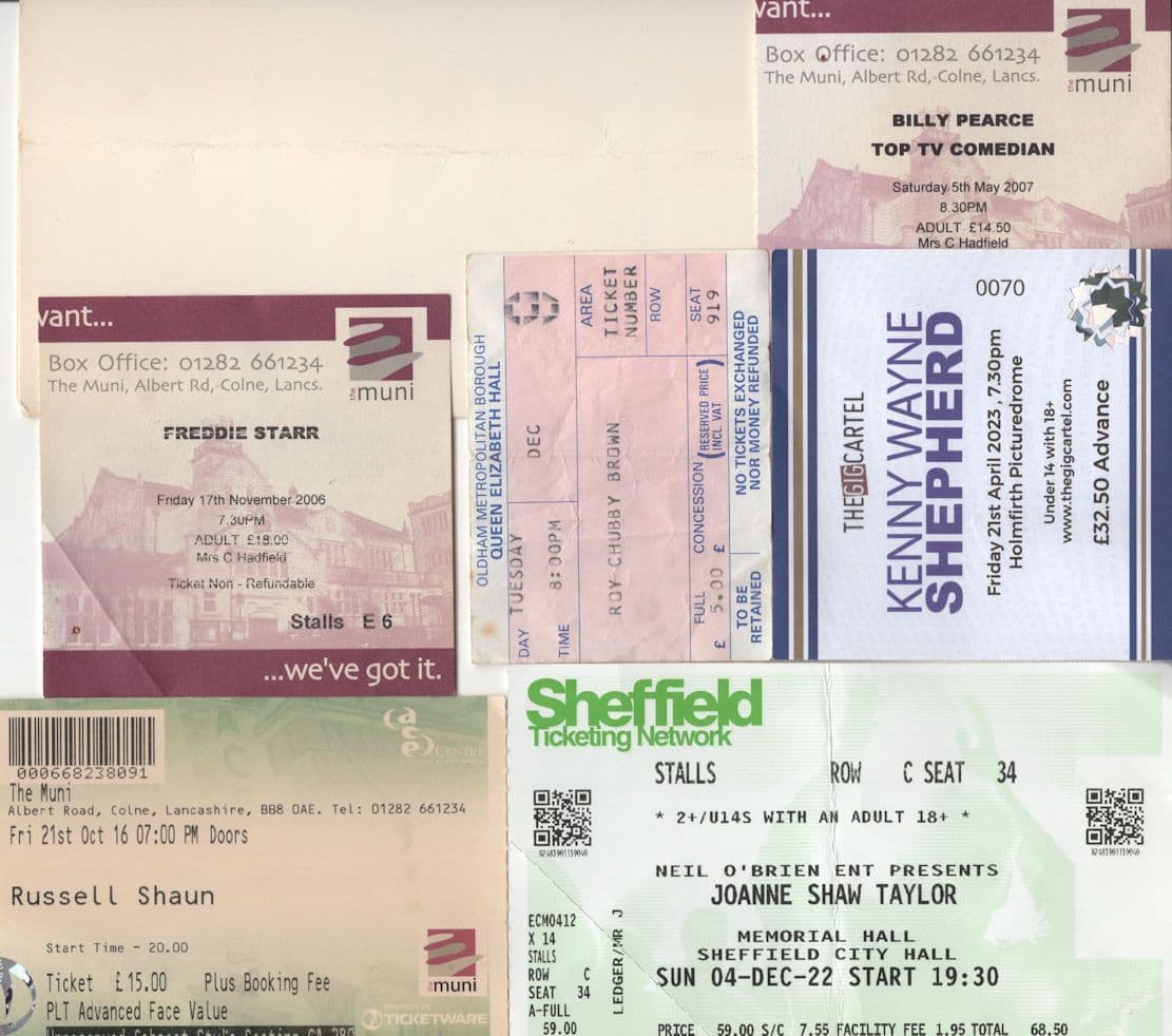 Roy Chubby Brown Billy Pearce Freddie Starr 6x Theatre Tickets