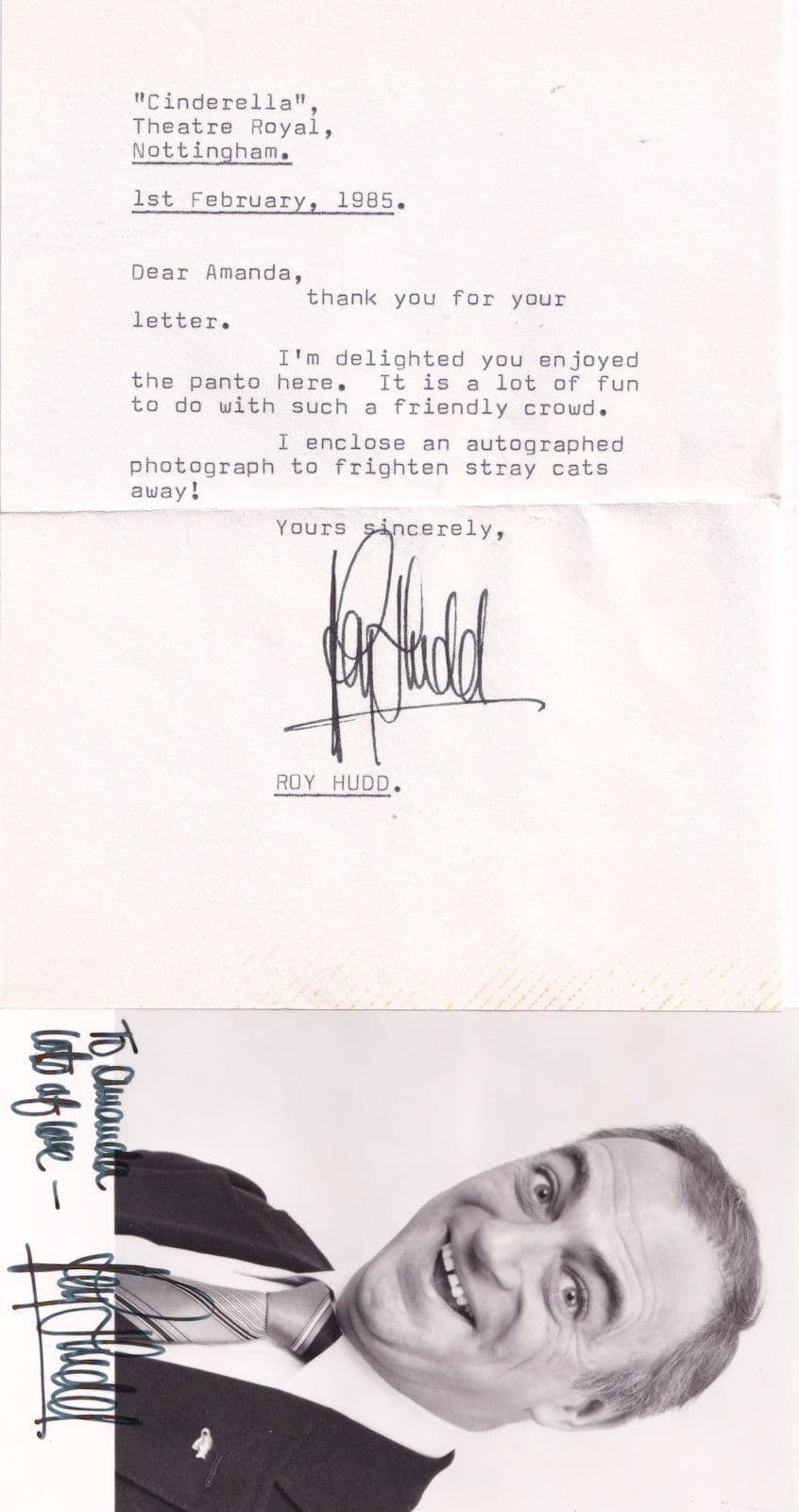 Roy Hudd in Cinderella at Nottingham 1985 TWO Hand Signed Photo Ephemera