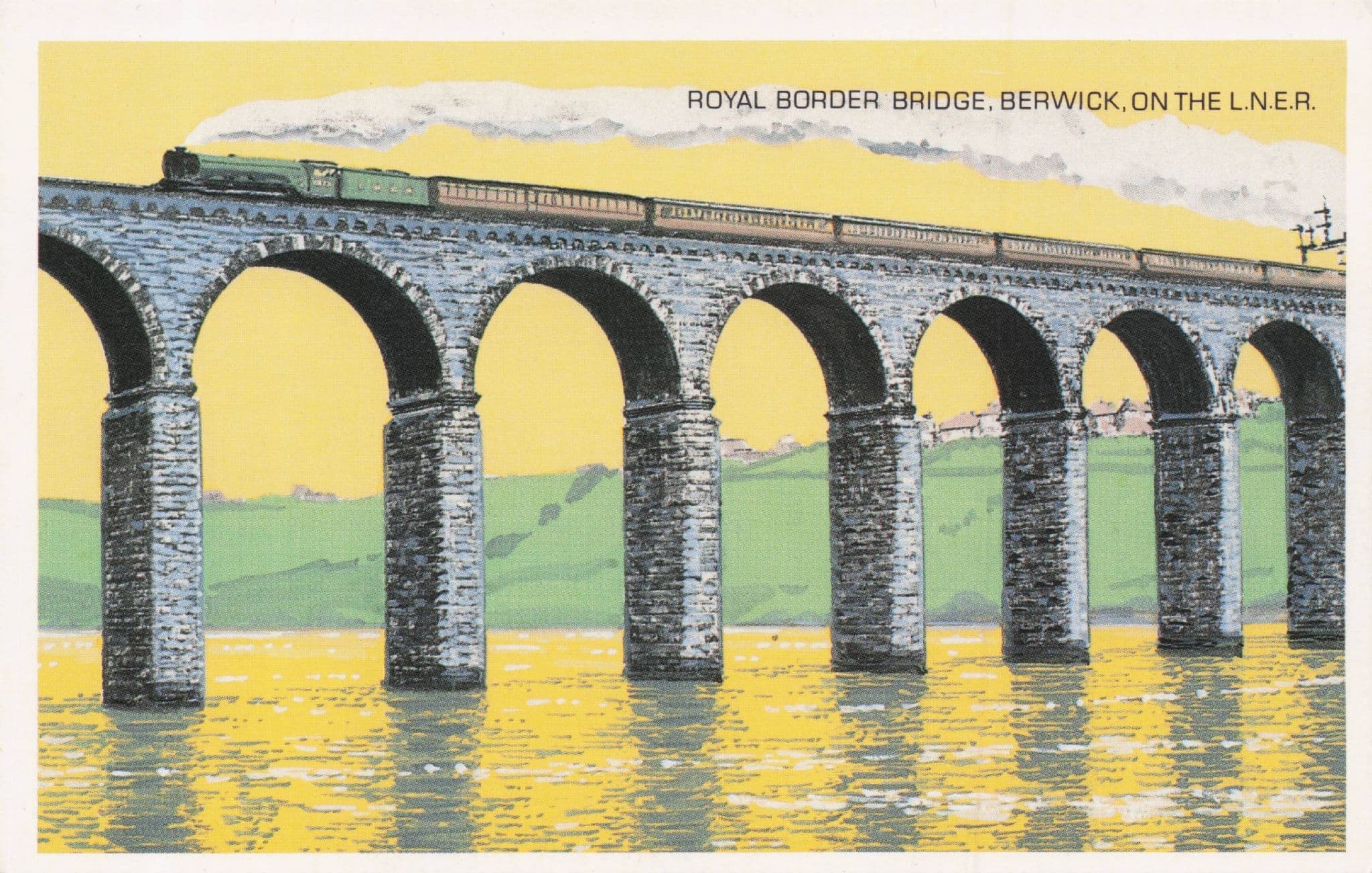 Royal Border Bridge Berwick On The LNER Tweed Painting Postcard