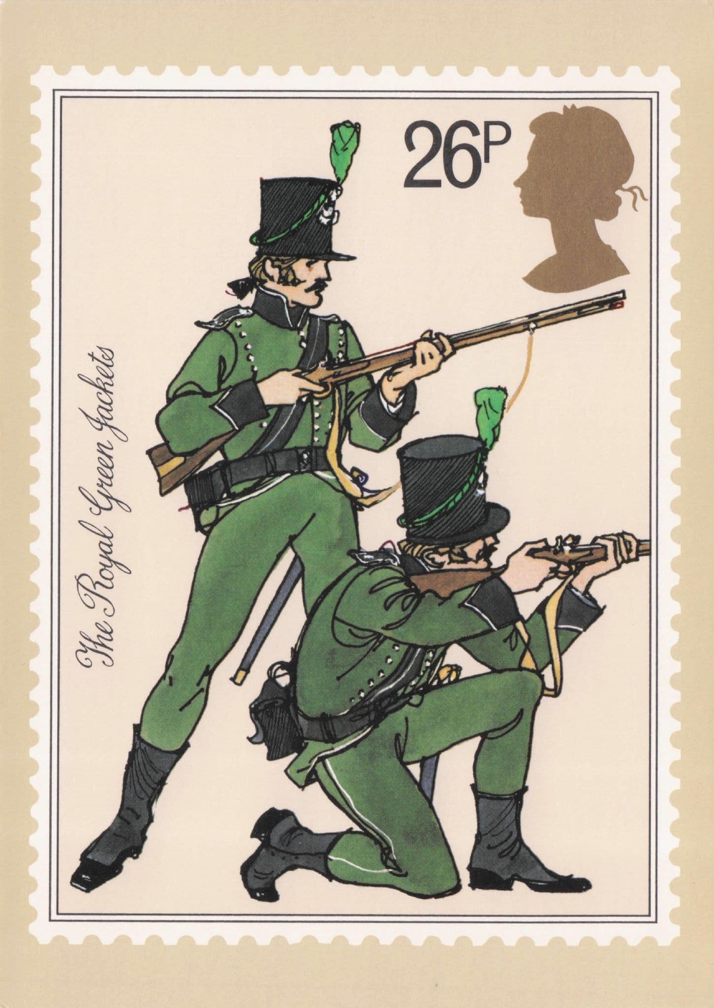 Royal Green Jackets British Army Rifle Uniform Military Painting Stamp Postcard