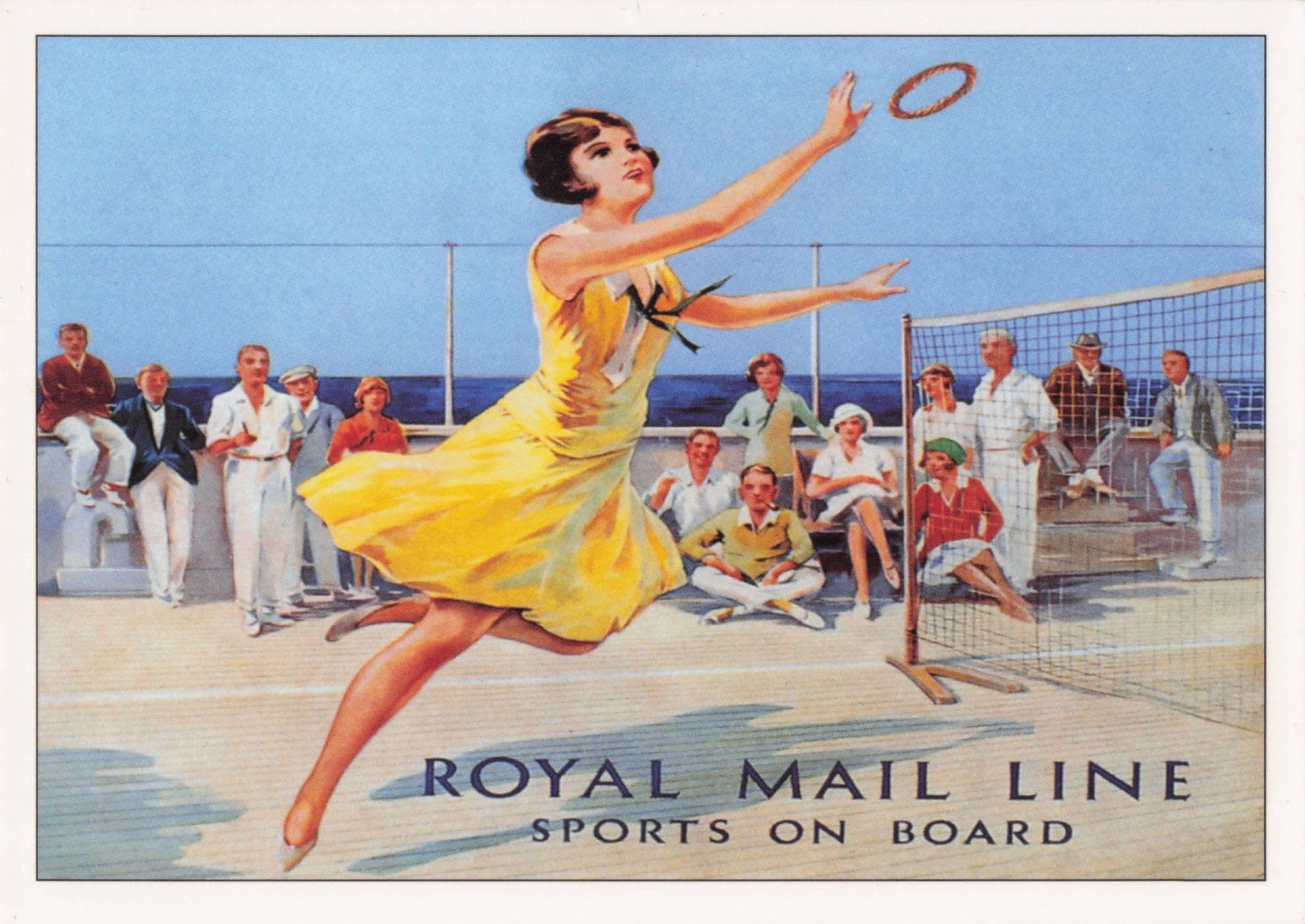 Royal Mail Line Ship Sports On Board Tennis Glamour Advertising Postcard