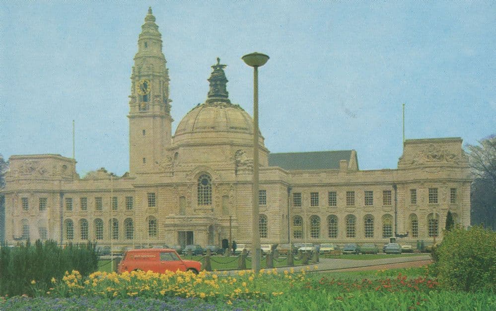 Royal Mail Post Office Van at Civic Centre Cardiff Welsh Postcard