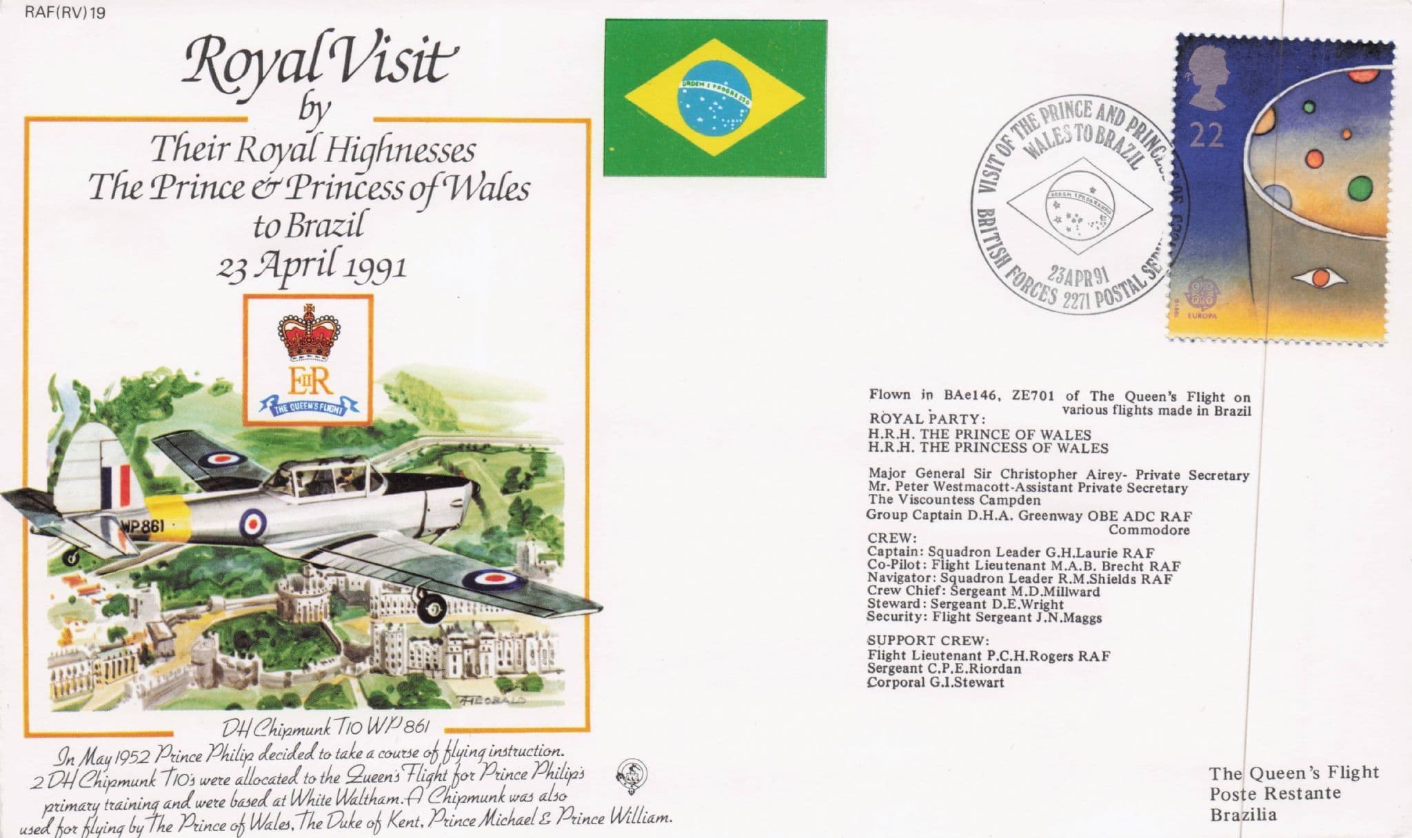 Royal Visit To Brazil Prince Charles Princess Diana Plane Flight Flown FDC