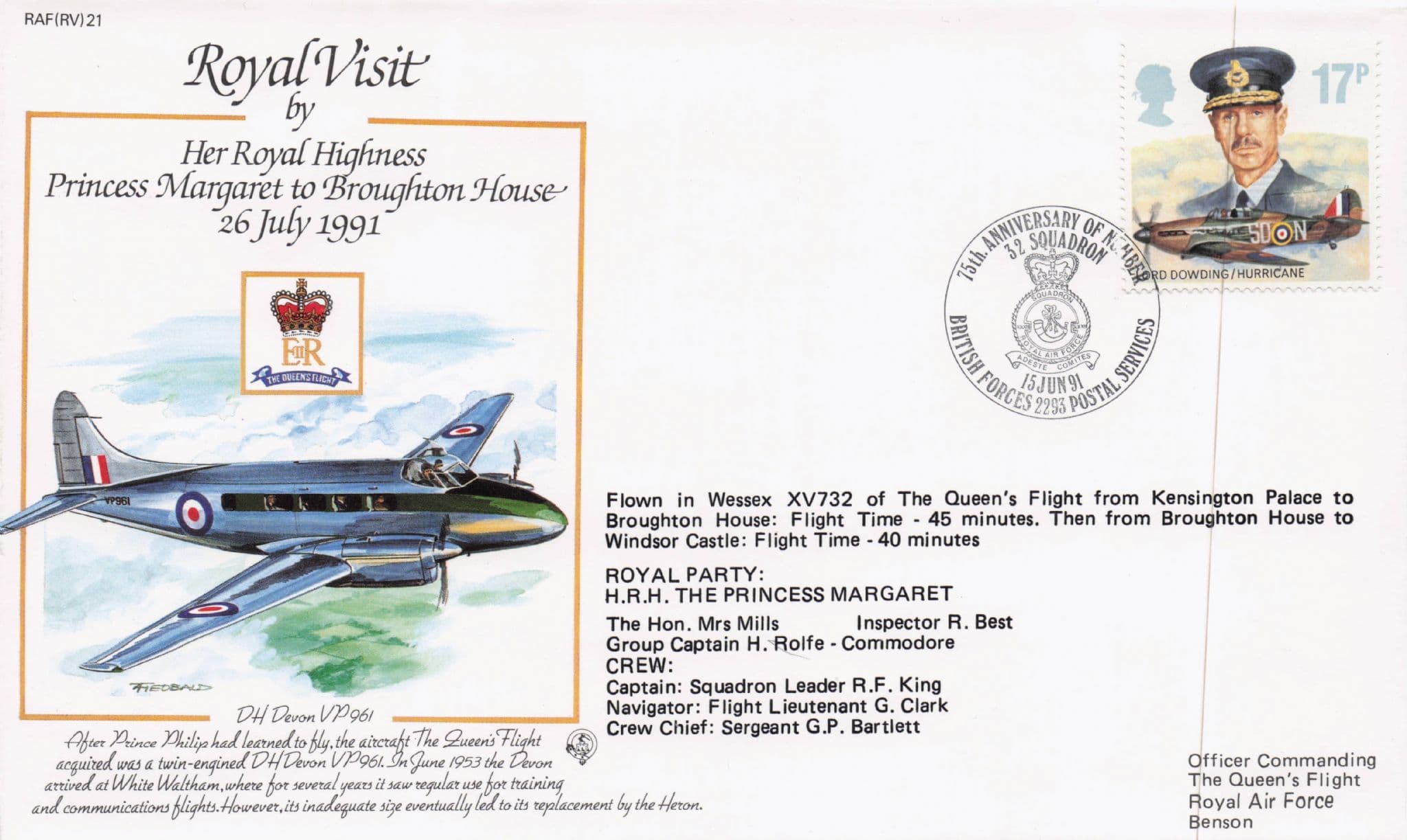 Royal Visit To Broughton House Princess Margaret 1987 Plane Flight Flown FDC