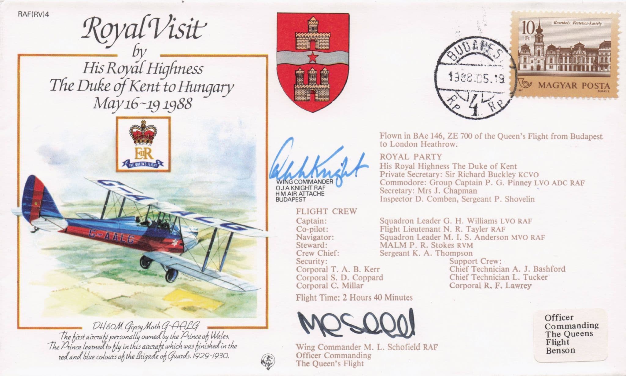 Royal Visit To Hungary Duke Of Kent Flight Commander Hand Signed FDC