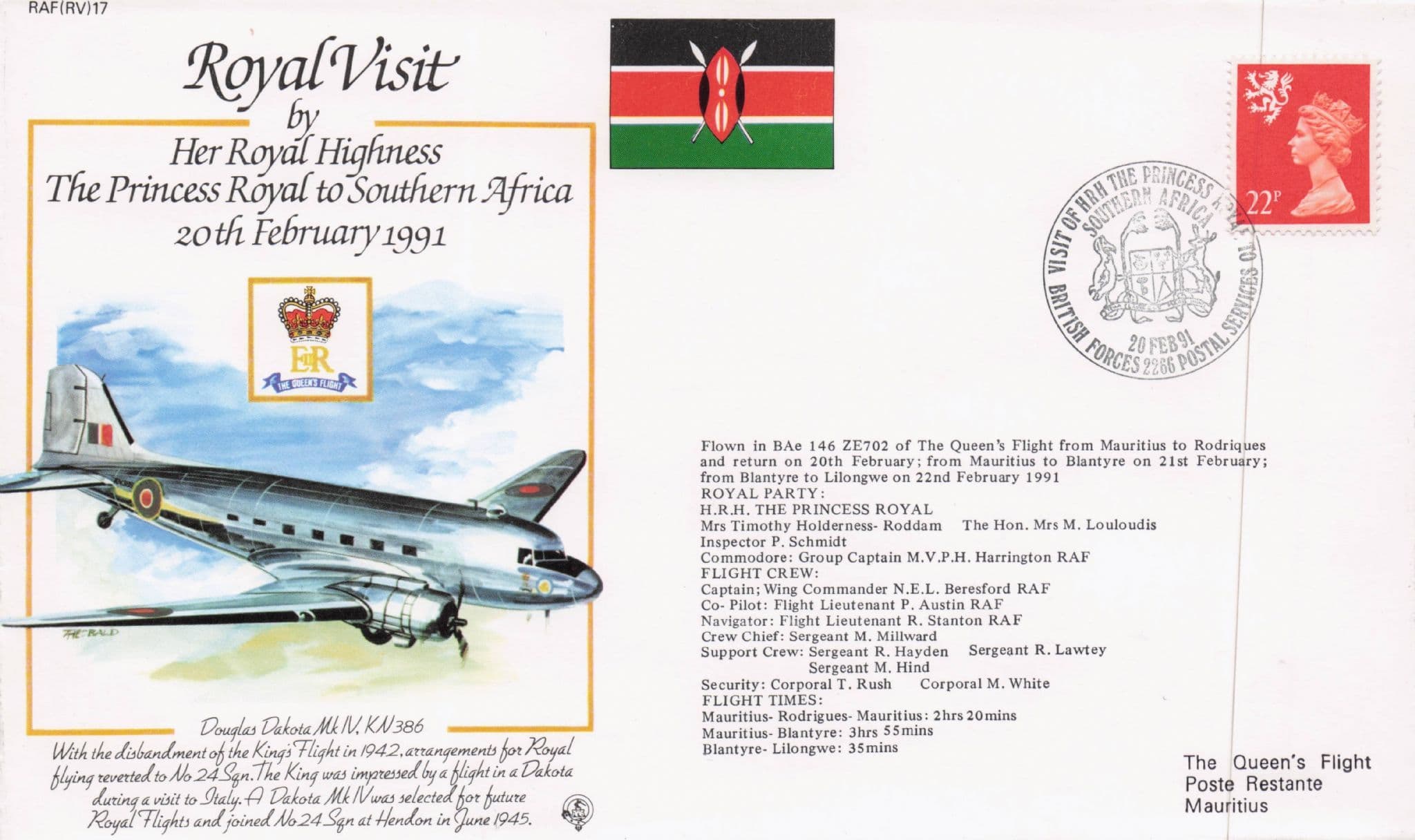 Royal Visit To South Africa Queen Elizabeth Rare 1991 Plane Flight Flown FDC