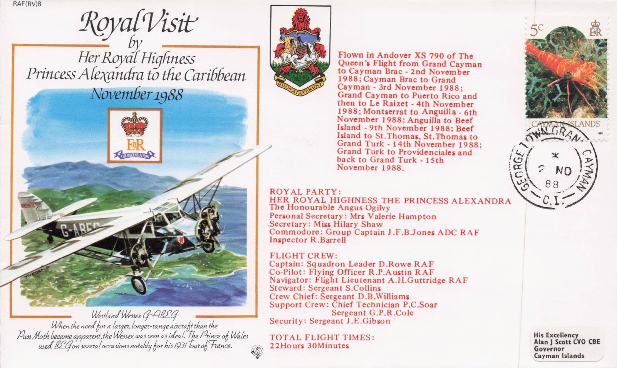 Royal Visit To The Caribbean Princess Alexandra 1988 Plane Flight Flown FDC