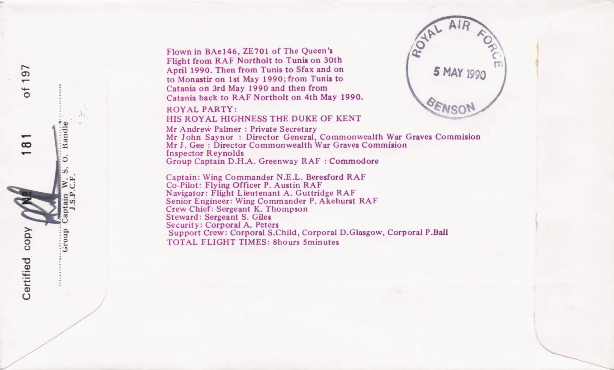 Royal Visit To Tunisia Duke Of Kent Rare 1990 MULTI Hand Signed FDC
