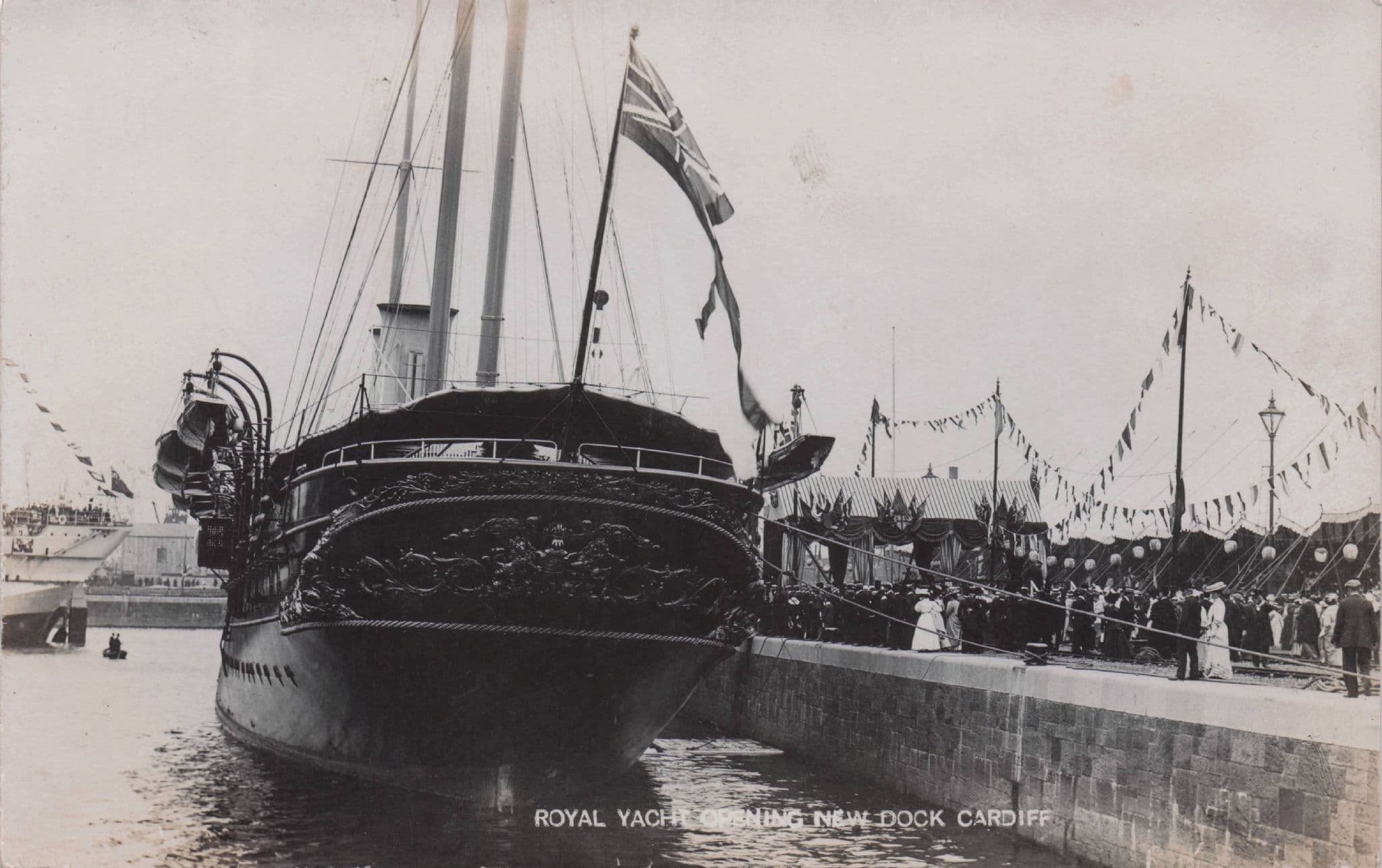 Royal Yacht Opening Cardiff Docks in 1907 Real Photo Old Postcard