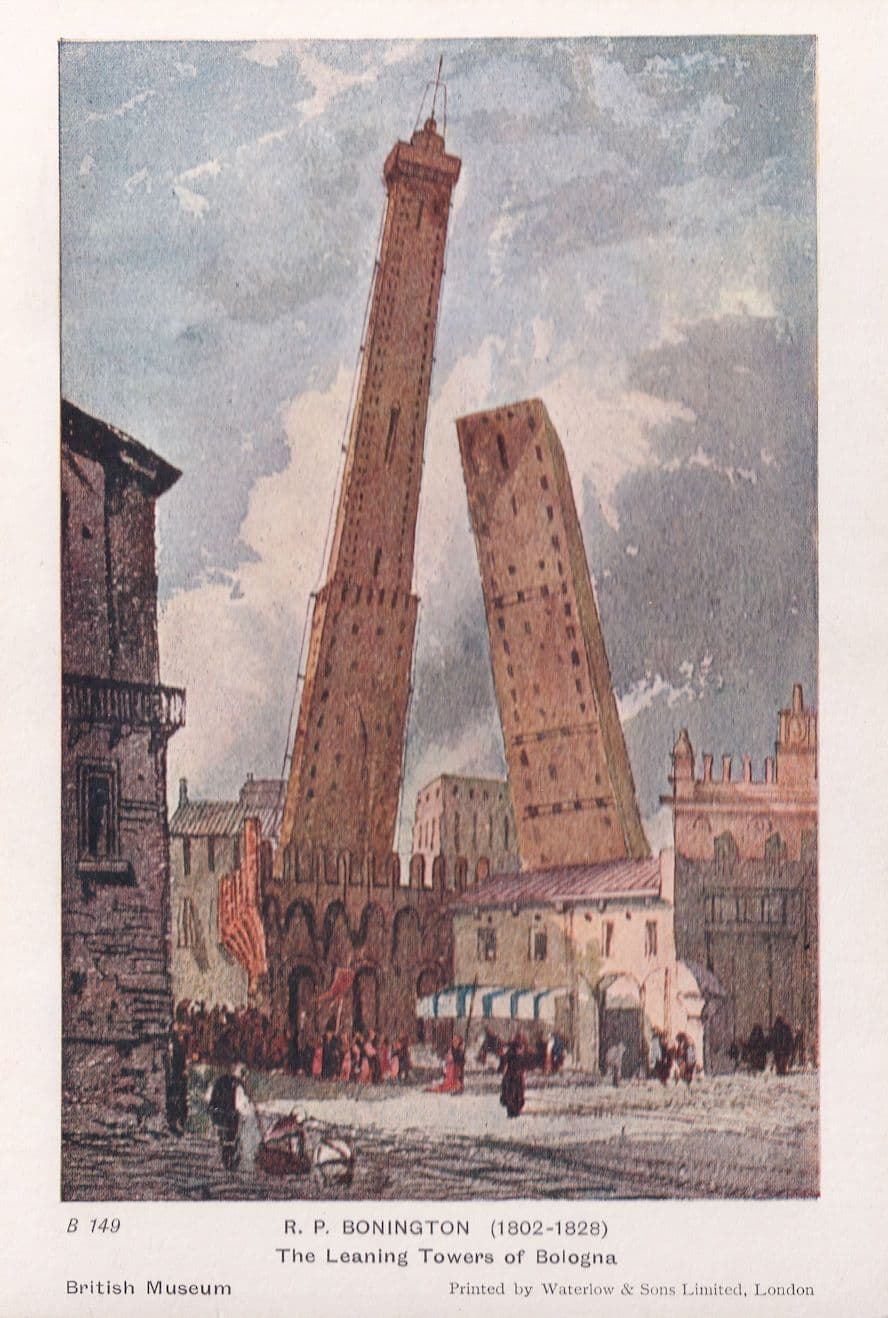 RP Bonington The Leaning Towers Of Bologna Painting Postcard