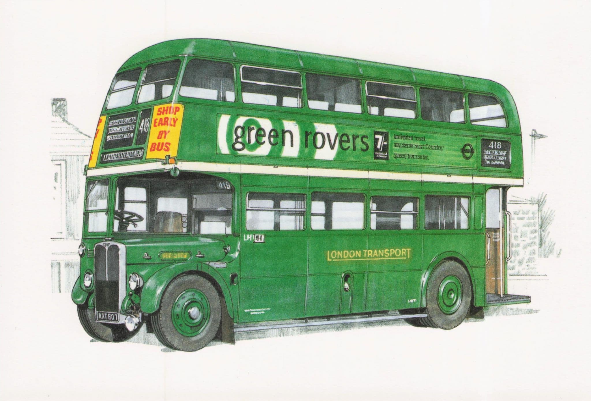RT London Transport AEC Regent Green Bus Painting History Postcard