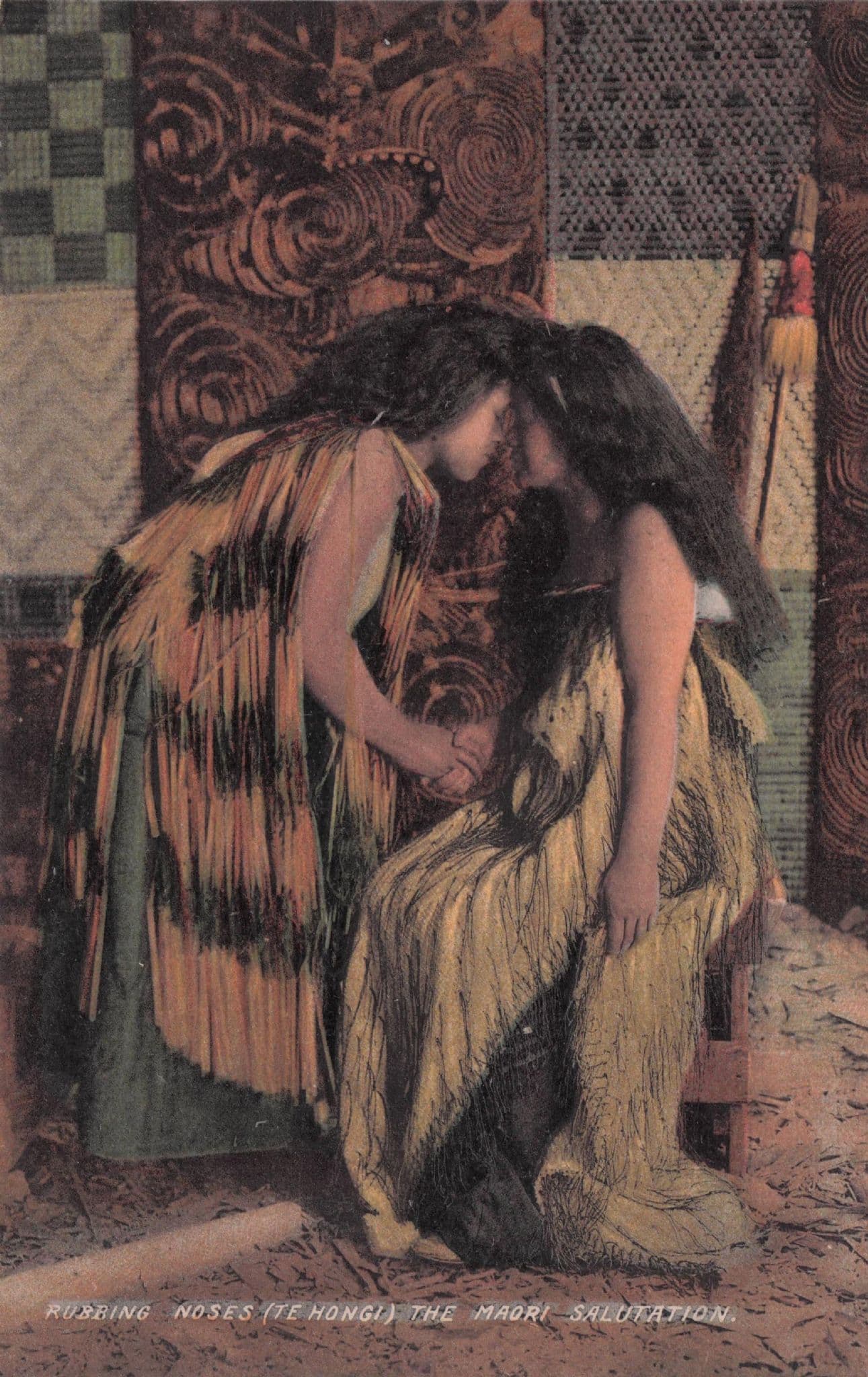 Rubbing Noses Maori Salutation New Zealand Greeting Old Postcard