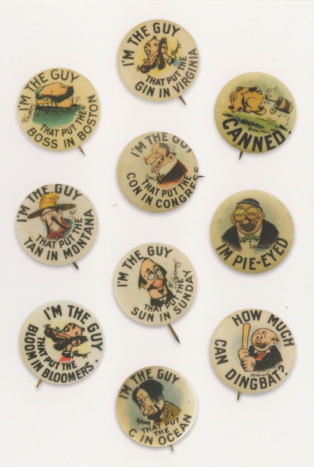 Rube Goldberg George Herriman USA Cartoon Badge Button Postcard