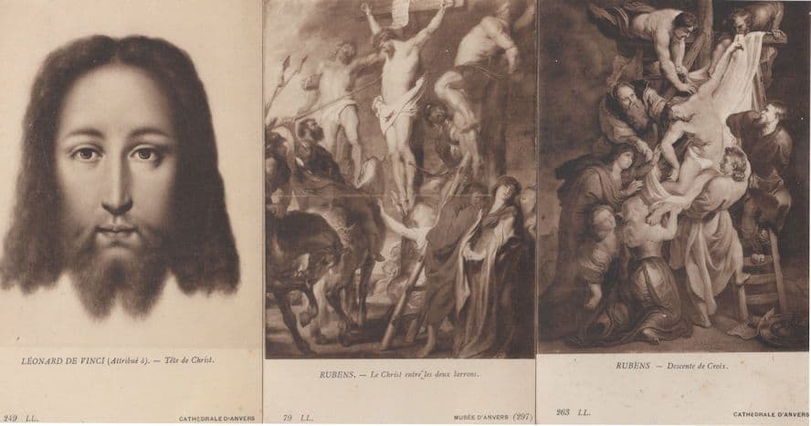 Rubens Leonardo De Vinci De Christ Crucifixion 3x Painting Old Postcard s