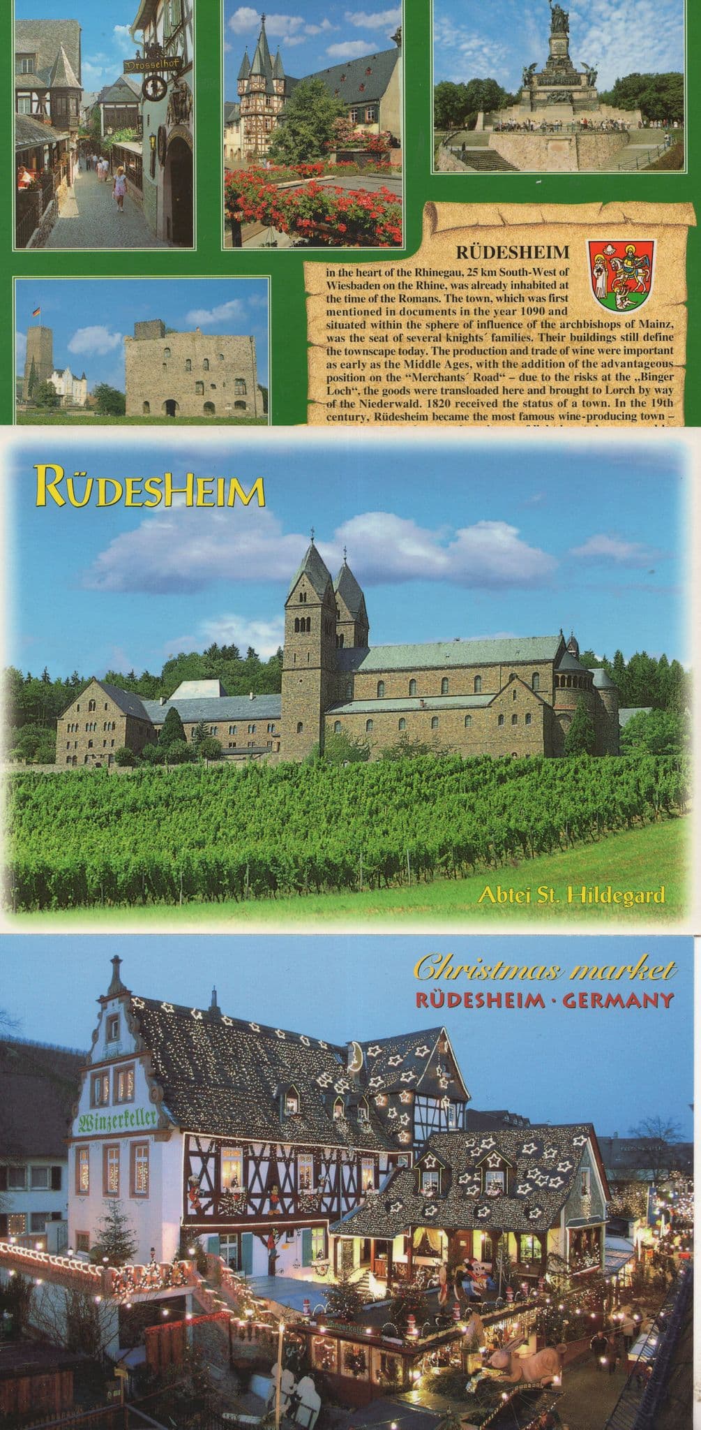 Rudesheim Rhein Weihnachtsmarkt German Christmas Market 3x Postcard s