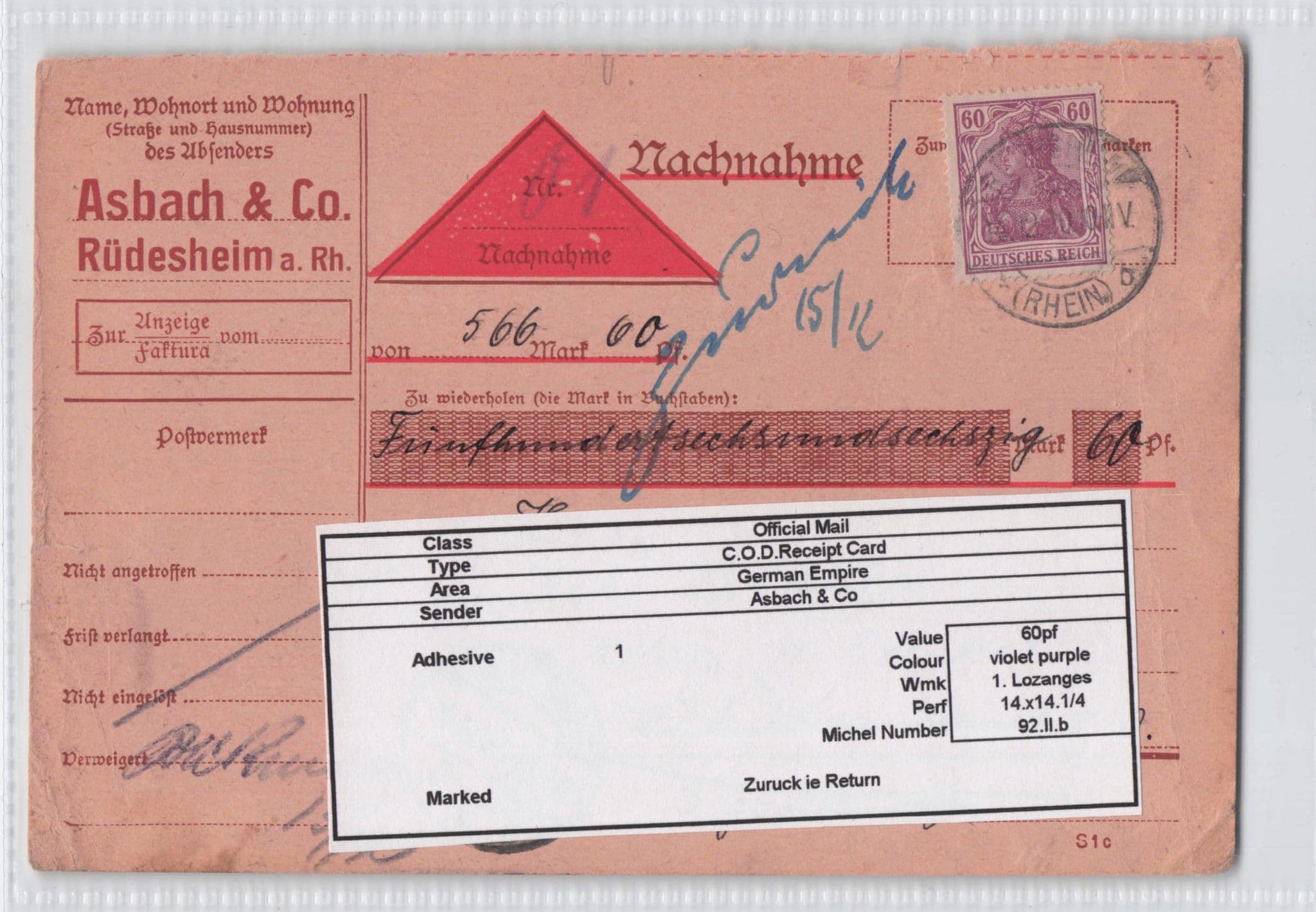 Rudesheim Rhine German Empire Cash On Delivery Reciept Old Postcard