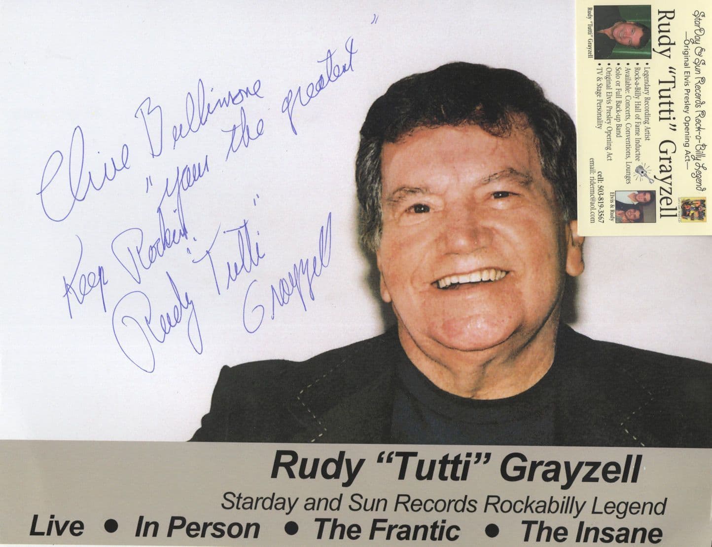Rudy Grayzell Rockabilly Singer Giant Hand Signed Photo & More