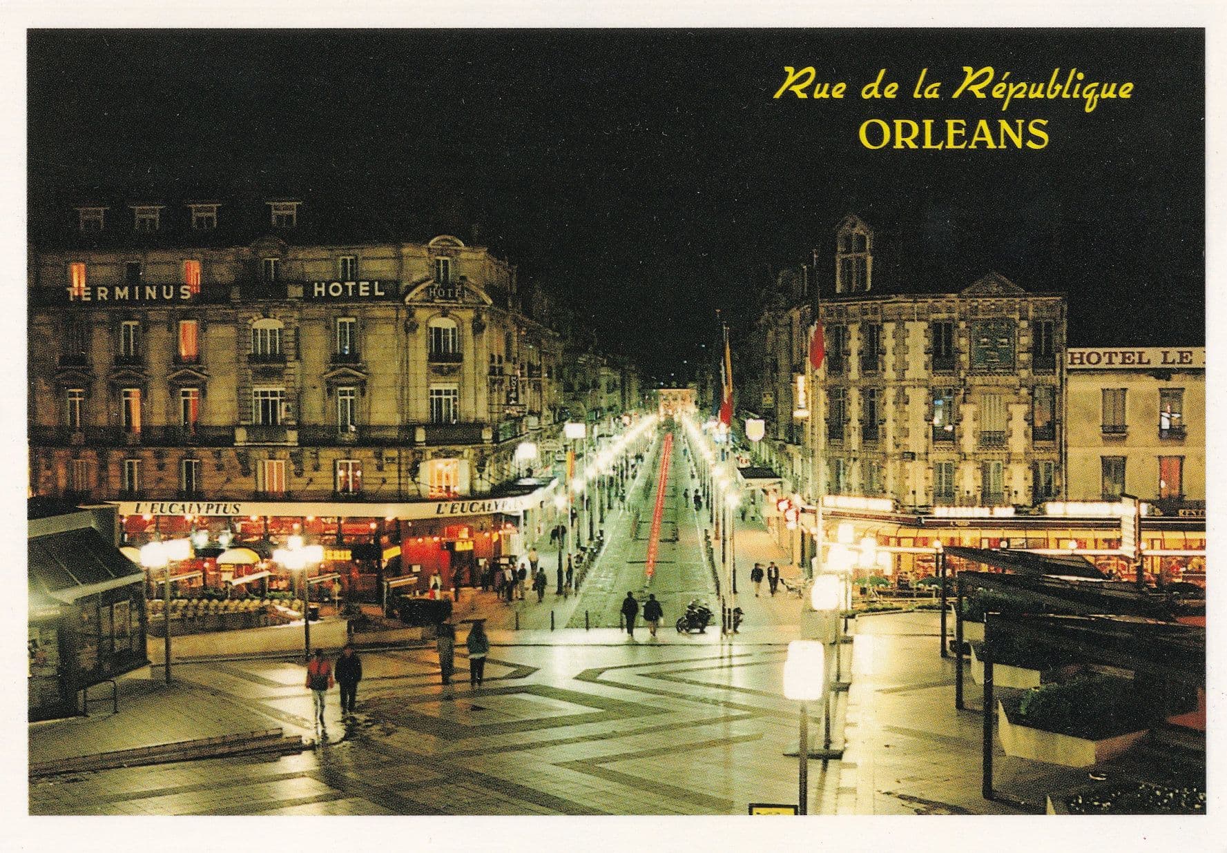 Rue De La Republique At Night Orleans France Terminus Hotel Postcard