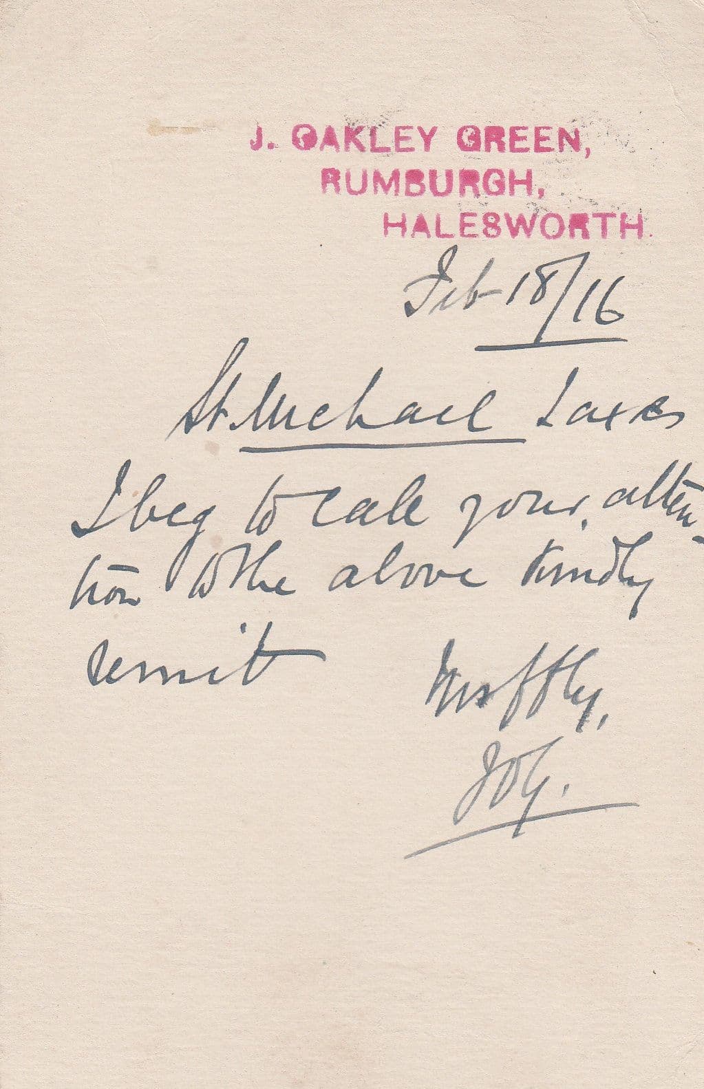 Rumburgh Halesworth 1916 WW1 Wartime Postcard