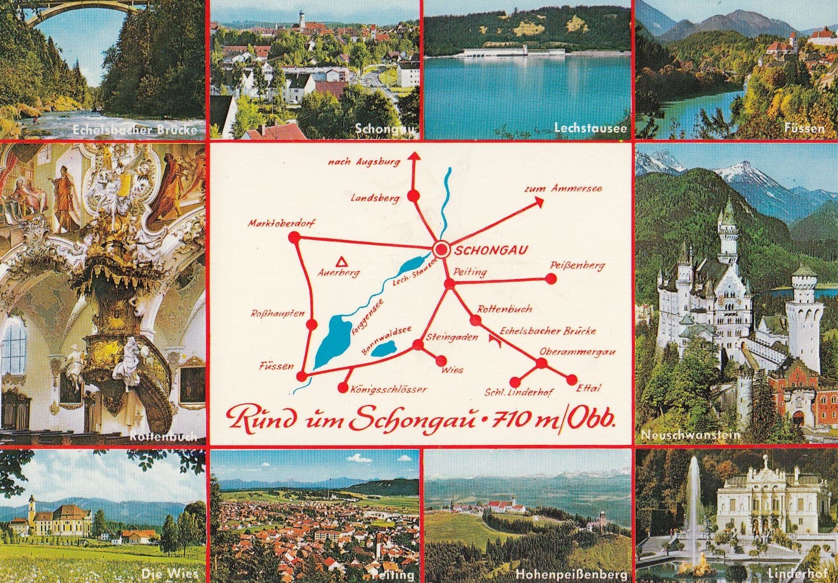 Rund Um Schongau German Map Karte Postcard