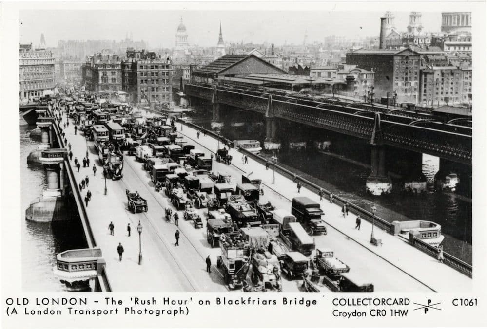 Rush Hour Blackfriars Bridge Road London Bus Lorry RPC Postcard