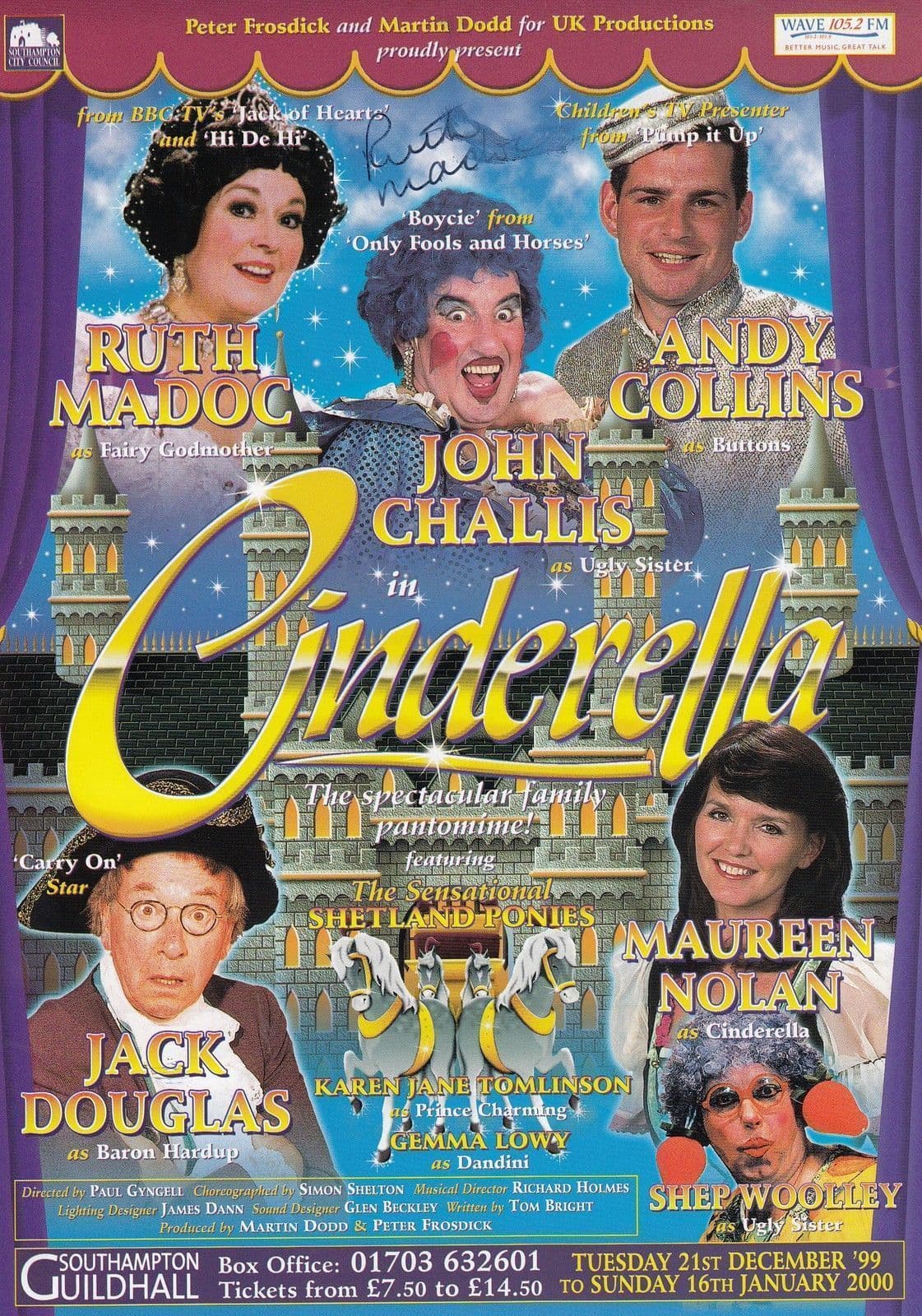 Ruth Madoc of Hi De Hi in Cinderella Hand Signed Theatre Flyer