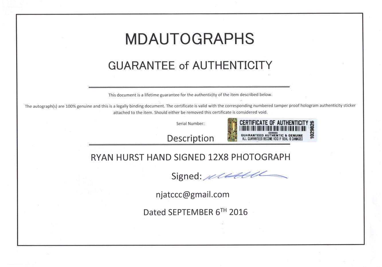 Ryan Hurst Sons Of Anarchy GIANT 12x8 Hand Signed Photo & MORE
