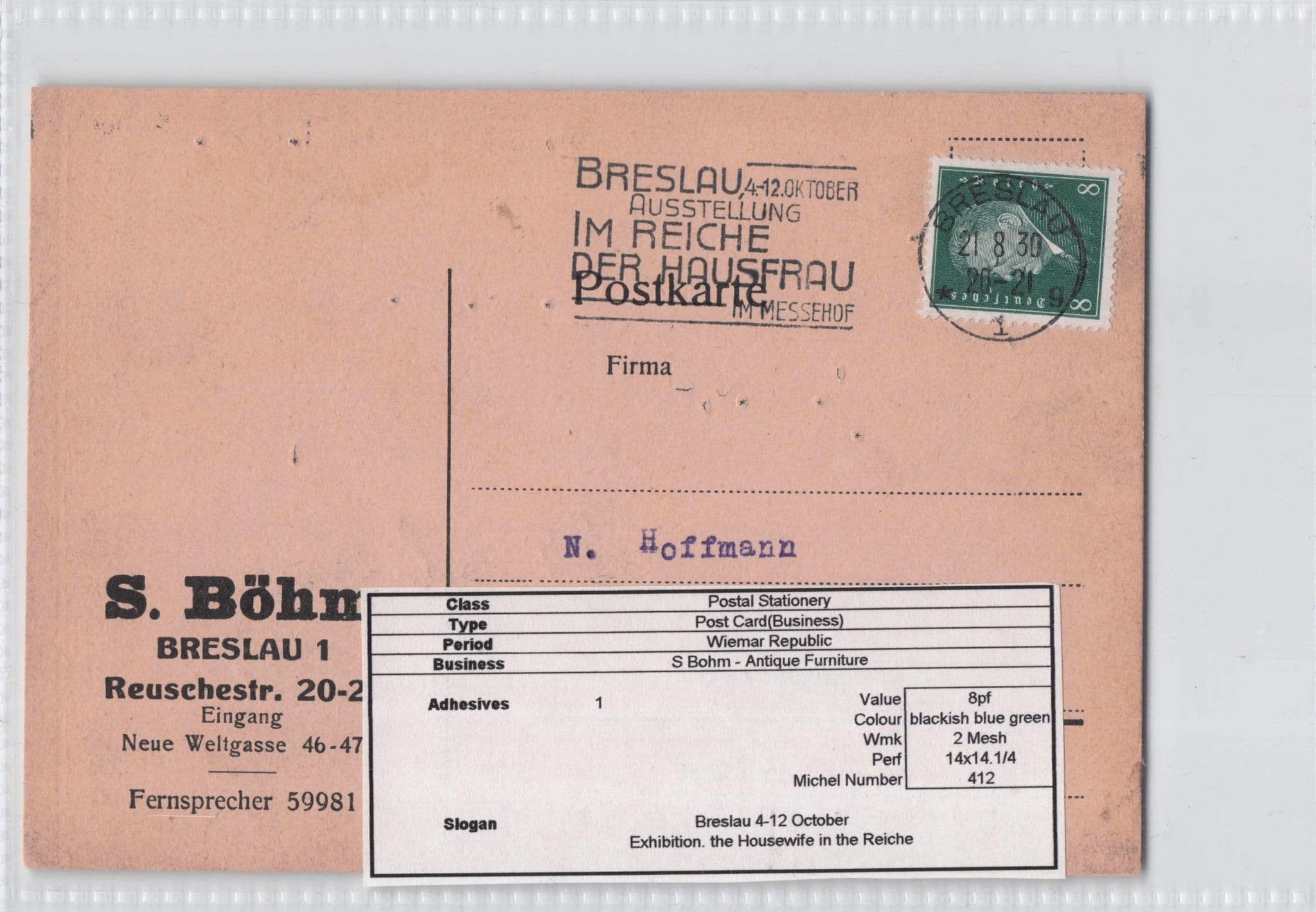 S Bohm Breslau Antique Furniture Dealers Housewise Is In The Reich Postcard