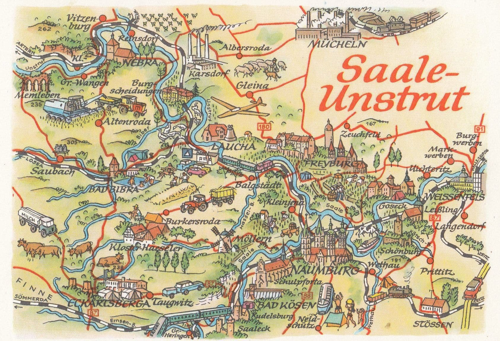 Saale Unstrut Home of German Wine Gleina Laucha Stossen Map Postcard