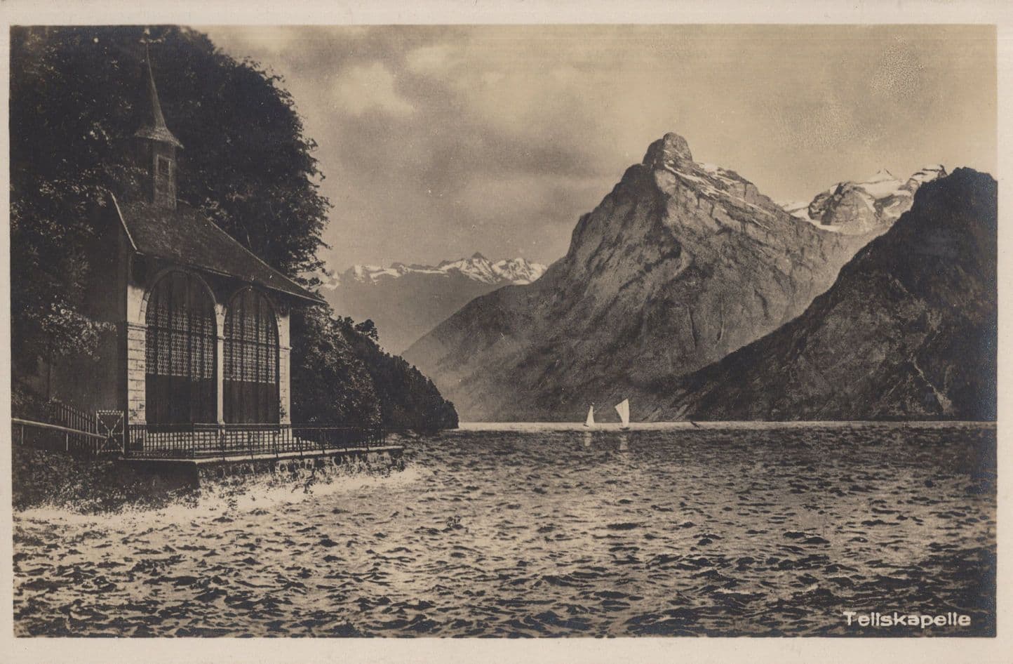 Sailing Boats at Tellskapelle Switzerland Old Postcard