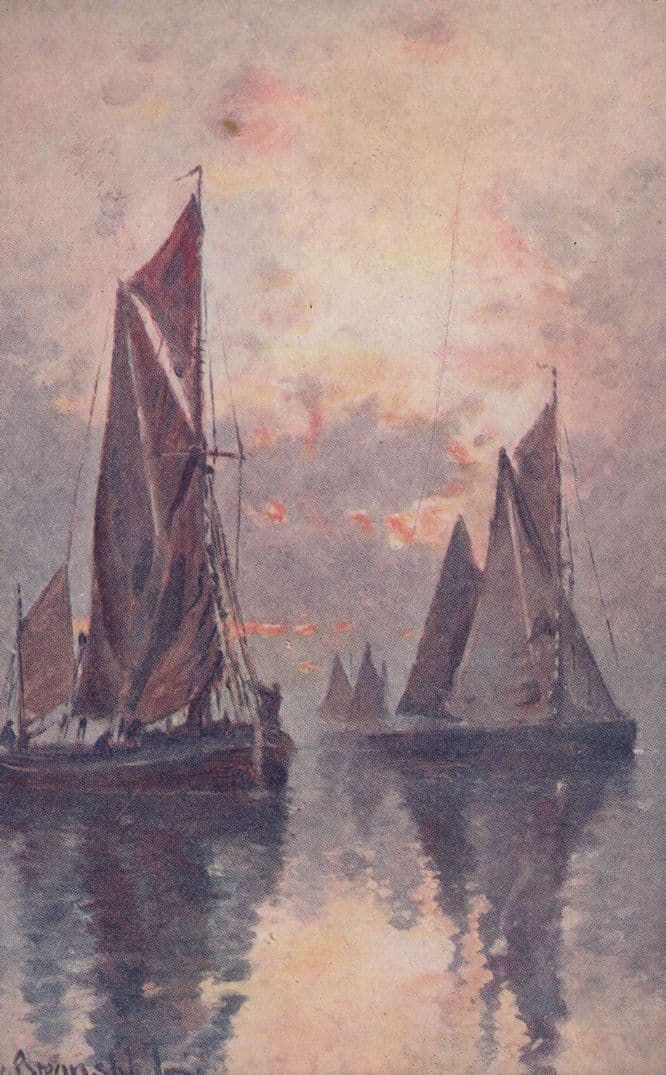 Sailing Boats Ship Old Panel Wood Painting Postcard