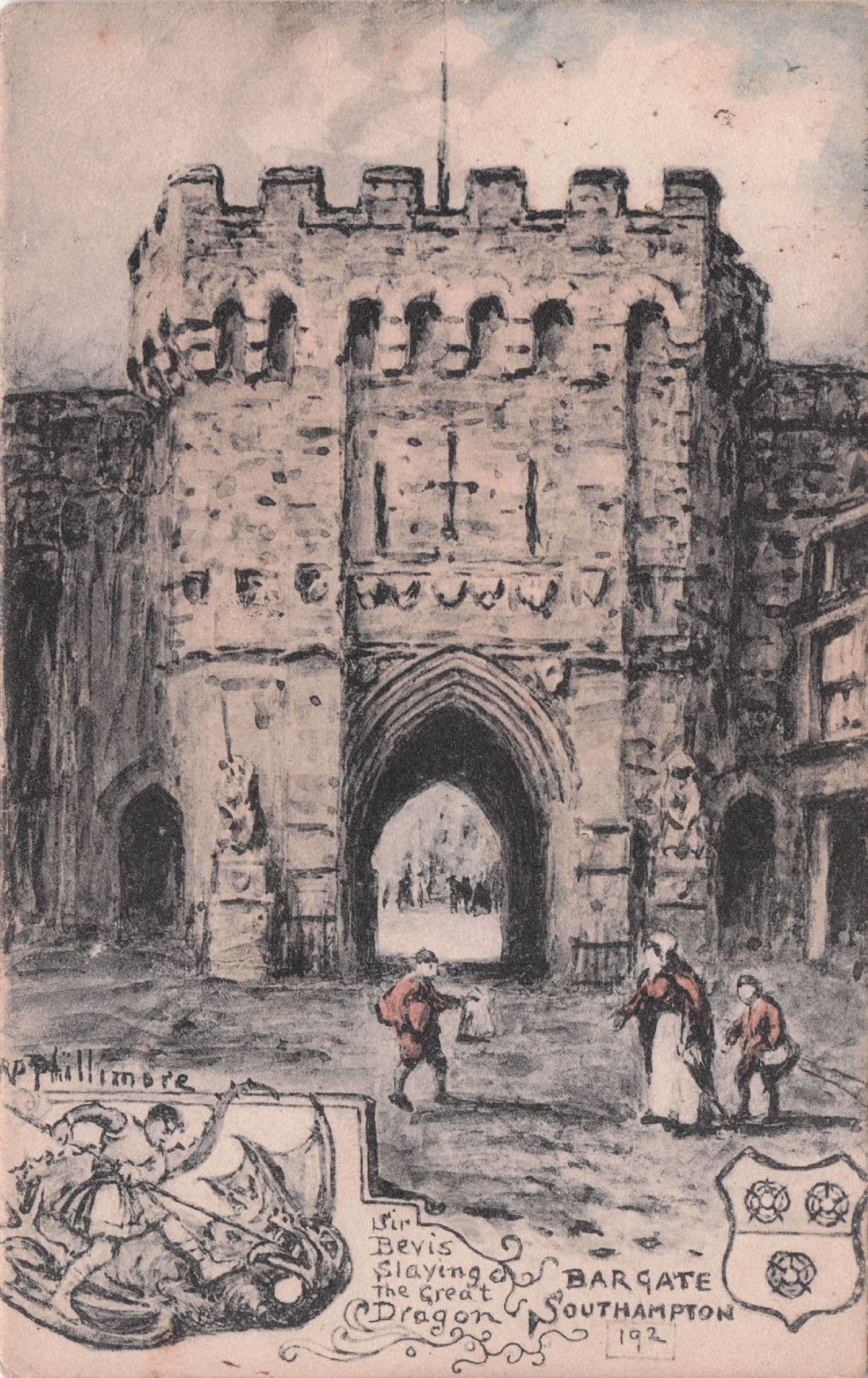 Saint Bevis Slaying The Dragon Bargate Southampton Phillimore Postcard