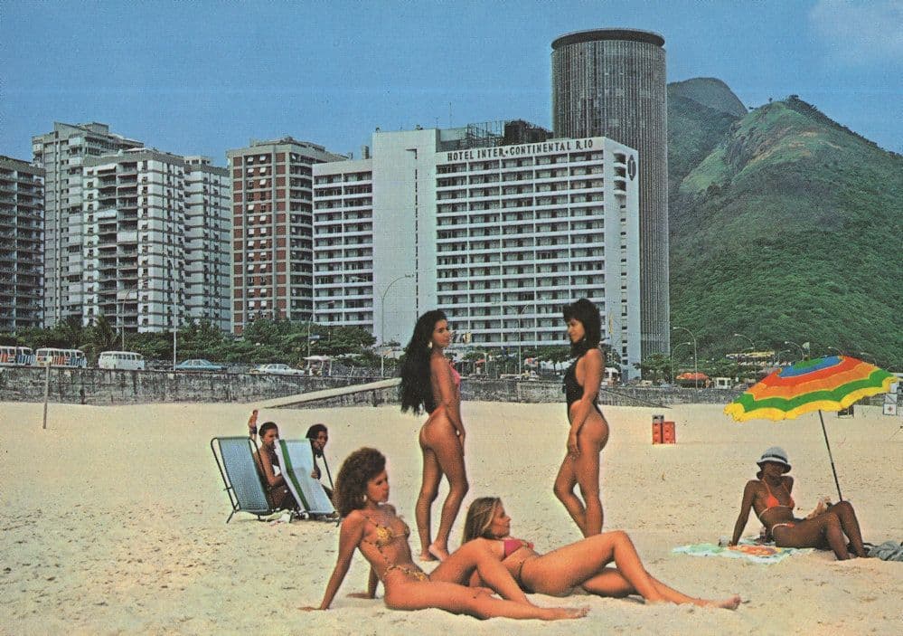 Saint Conrado Beach 1980s LA USA LGBT Umbrella Postcard