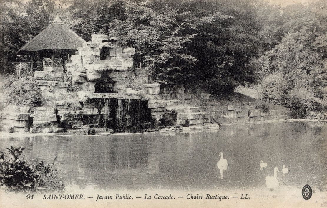 Saint Omer Jardin Public France Chalet Rustique Swans Postcard