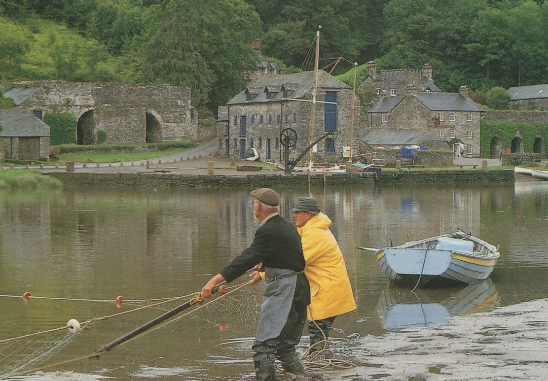 Salmon Fishermen Fishing Cotehele Quay Cornwall Postcard