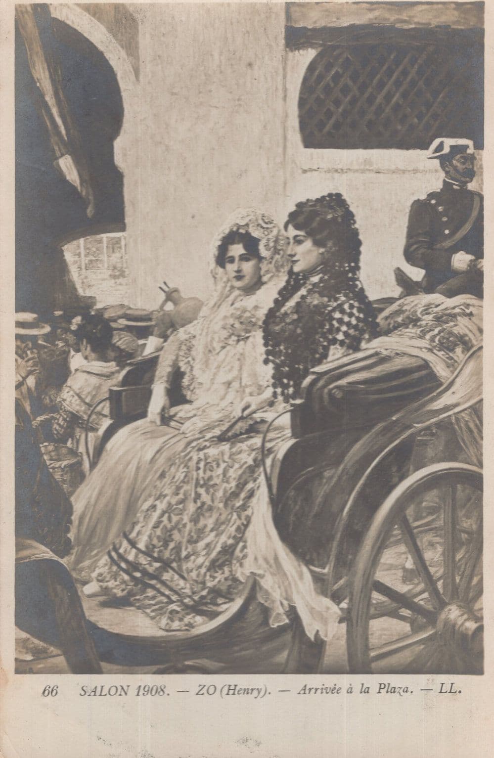 Salon 1908 Zo Arrivee A La Plaza Antique French Spain Fashion Postcard