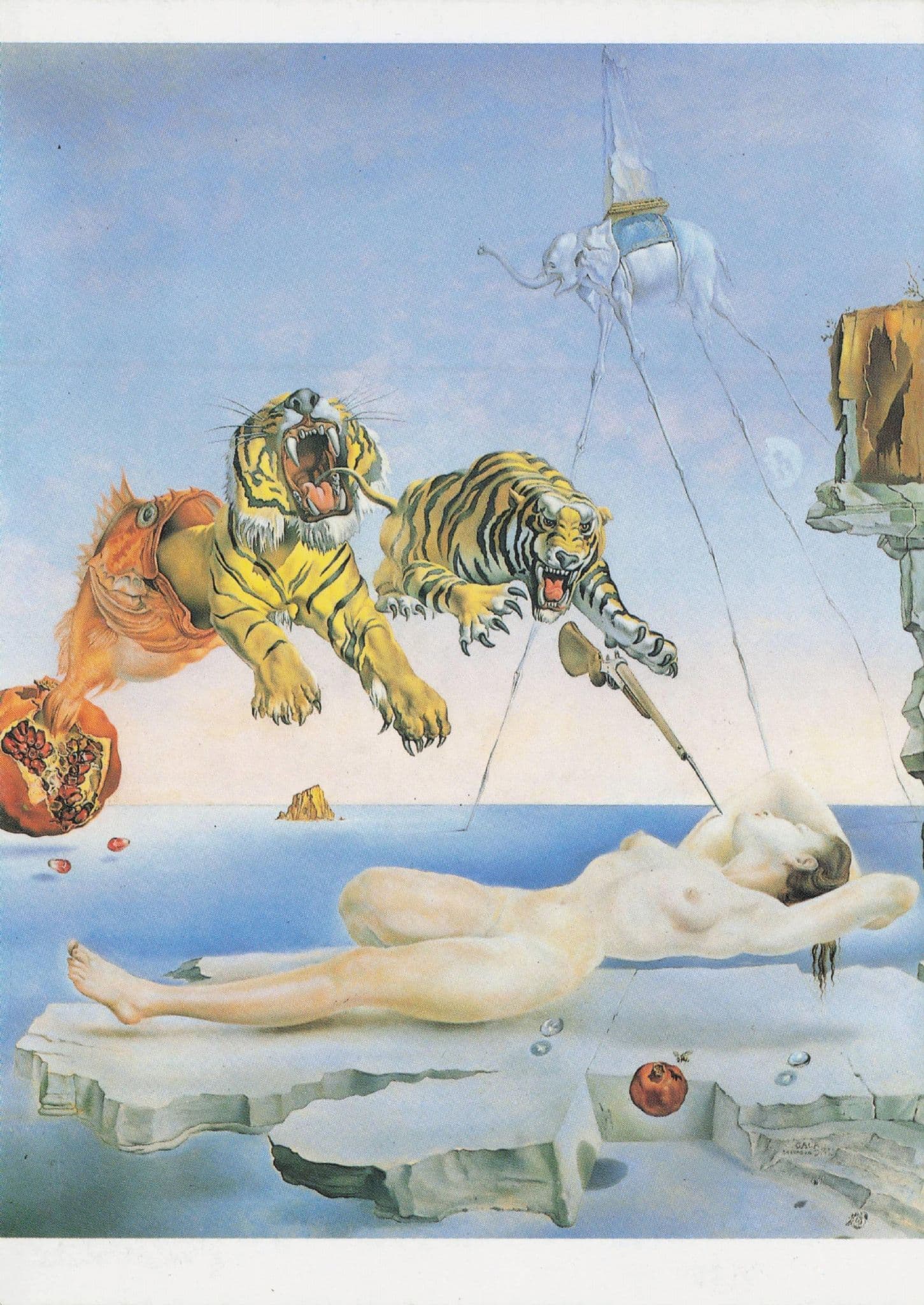 Salvador Dali Fish Vomiting Tigers Risque Lady Painting Postcard