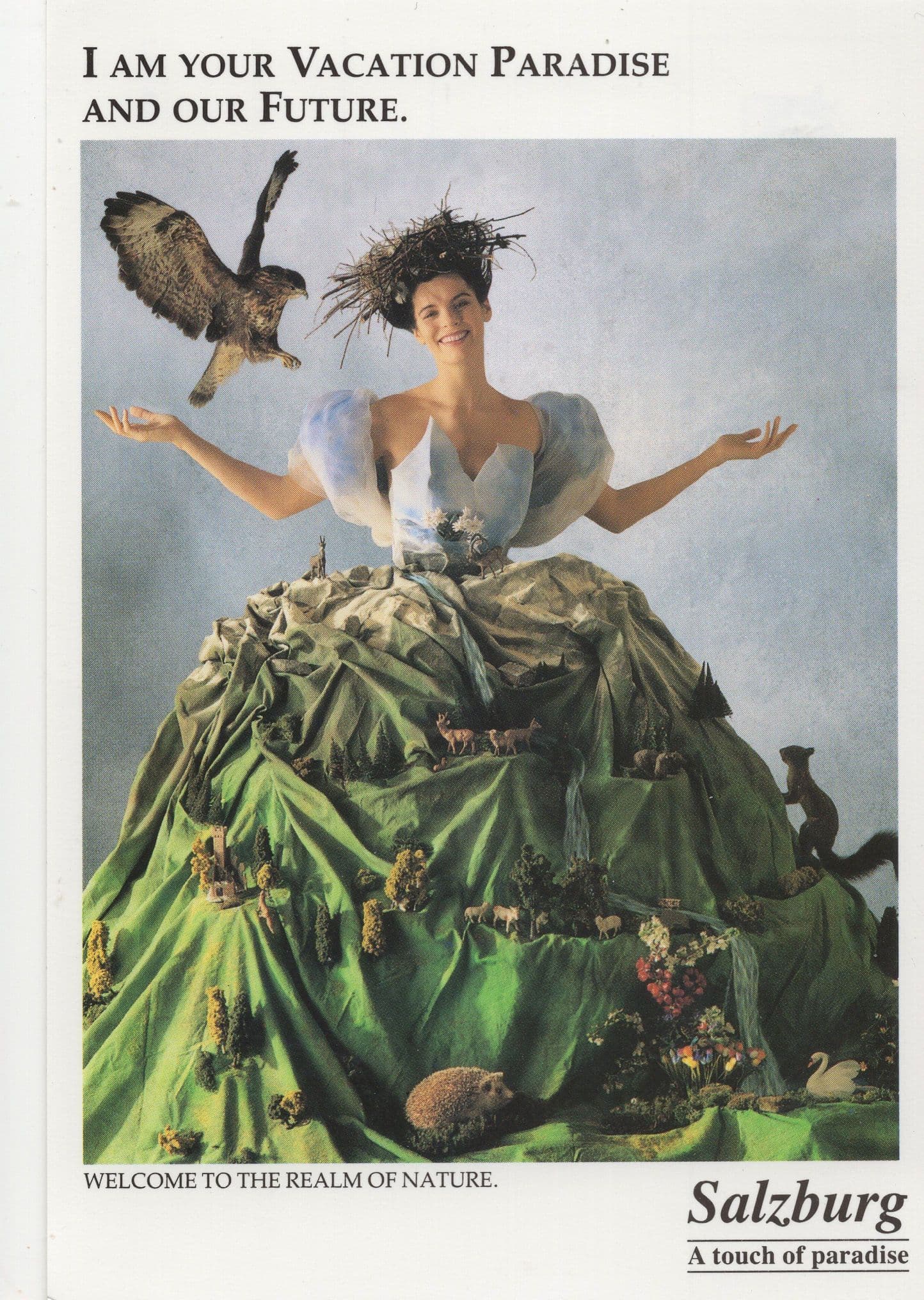 Salzburg Austria Eagle Bird Lady Dress Crawling Animal Postcard