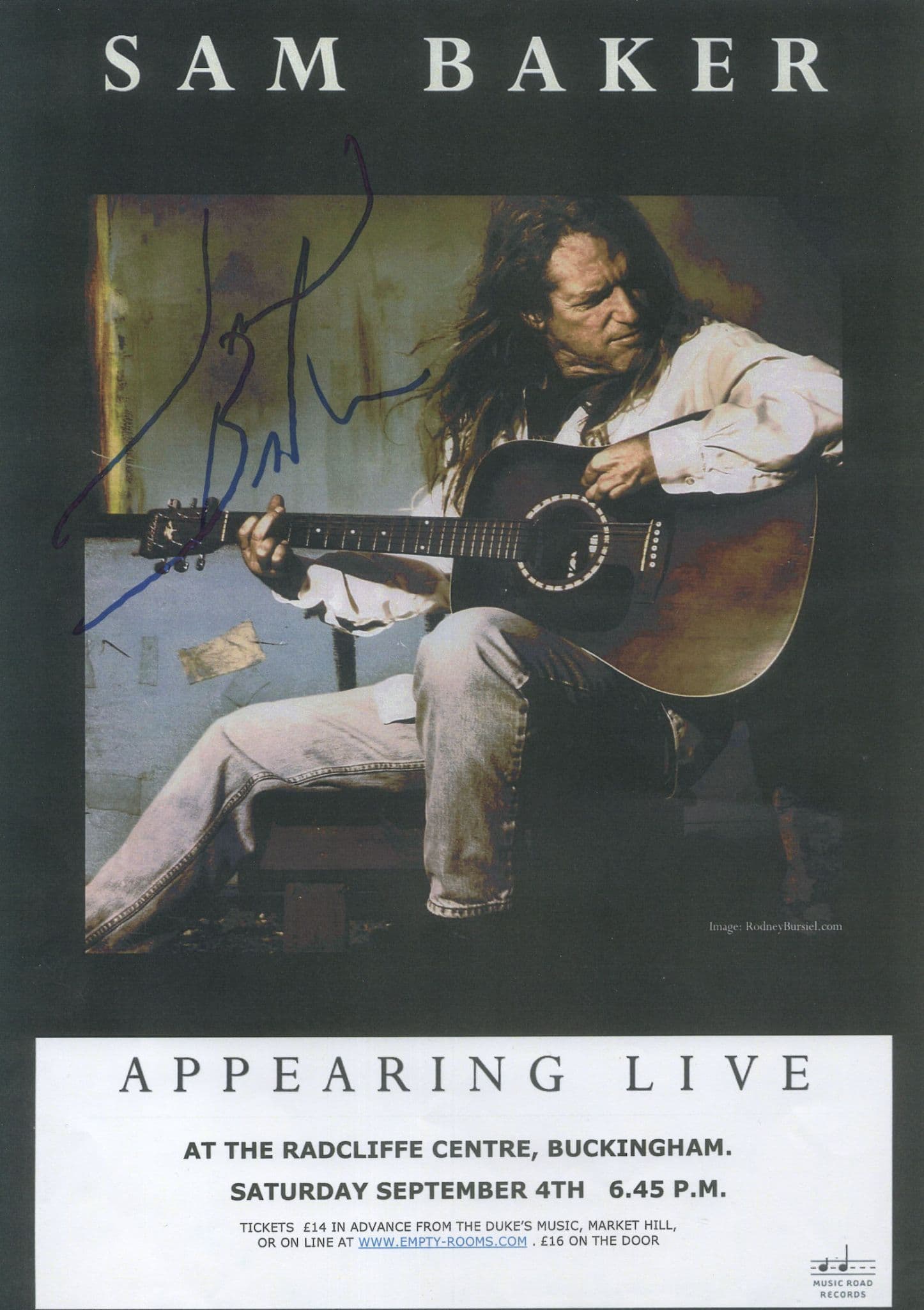 Sam Baker American Folk Musician Large Hand Signed Live Picture